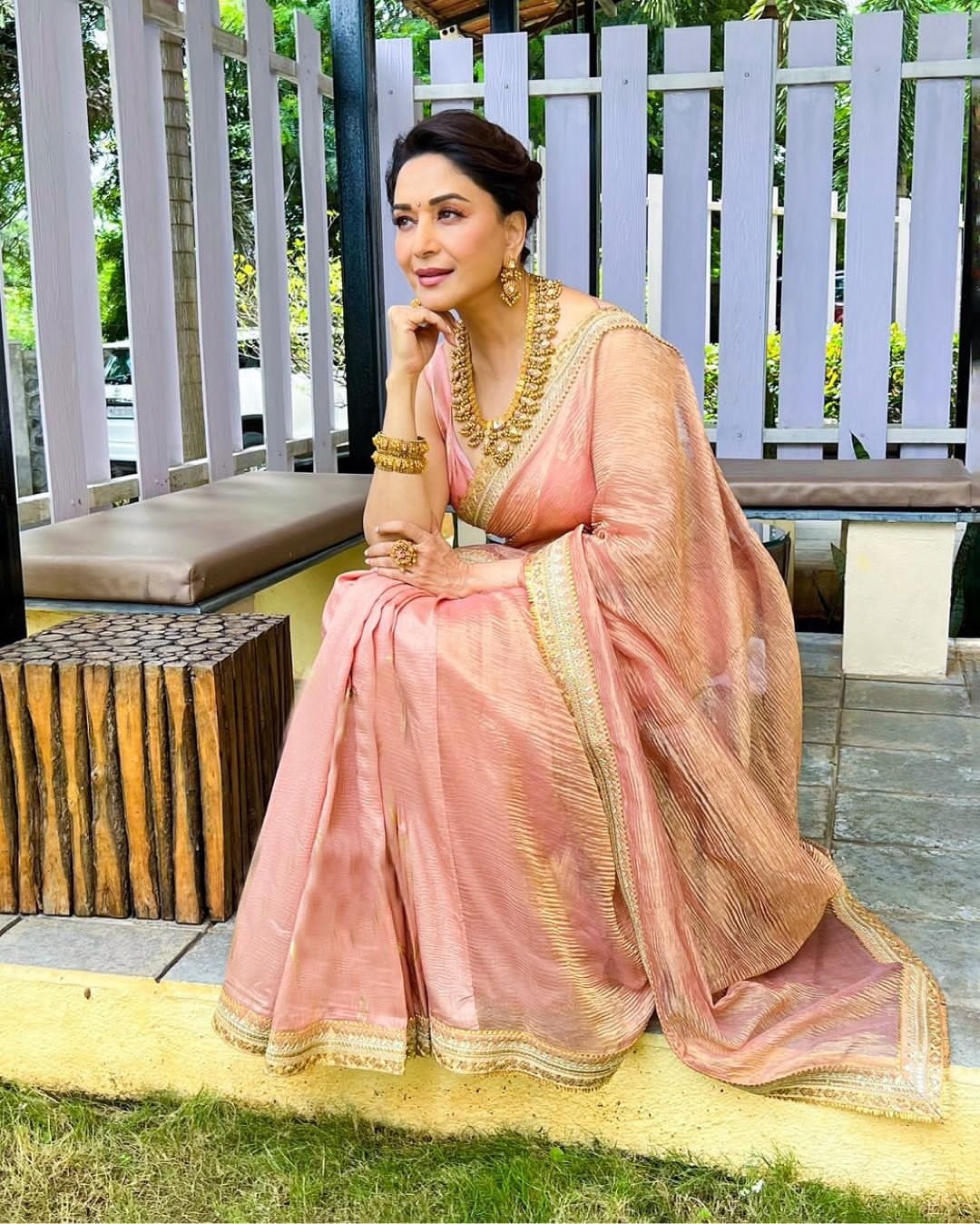 Rose Gold Crush Silk Saree with Sequin & Dori Embroidery