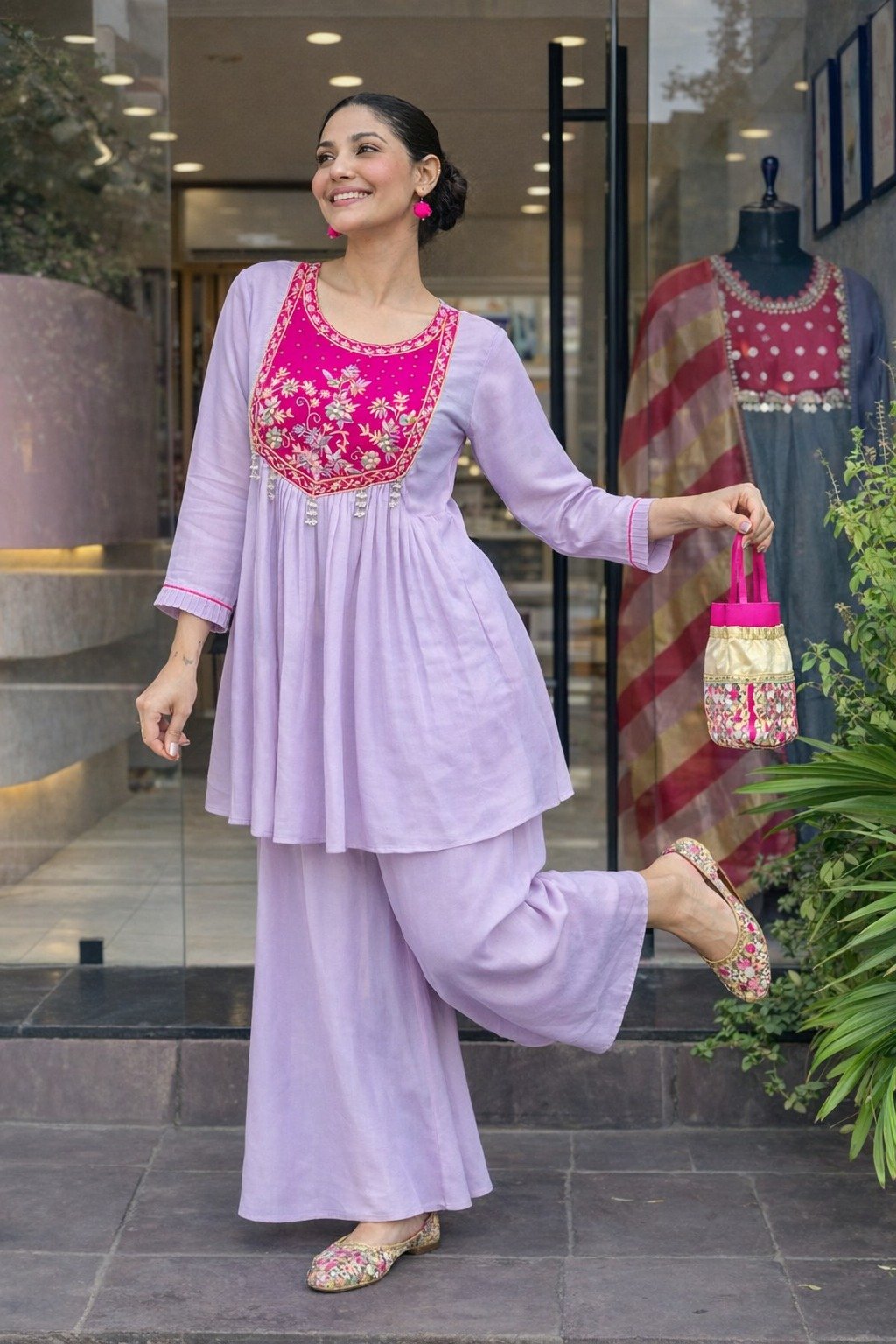 ILF The Lavender Blossom Glass Tissue Sharara Set