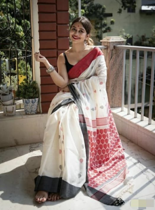 Premium Pure Cotton Raindrops Handloom Saree