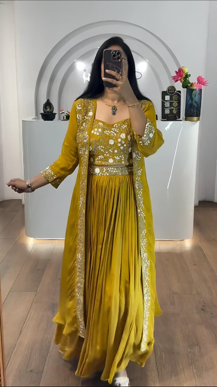 ILF Radiant Chinnon Silk 3-Piece Festive Lehenga Set with Embroidered Shrug