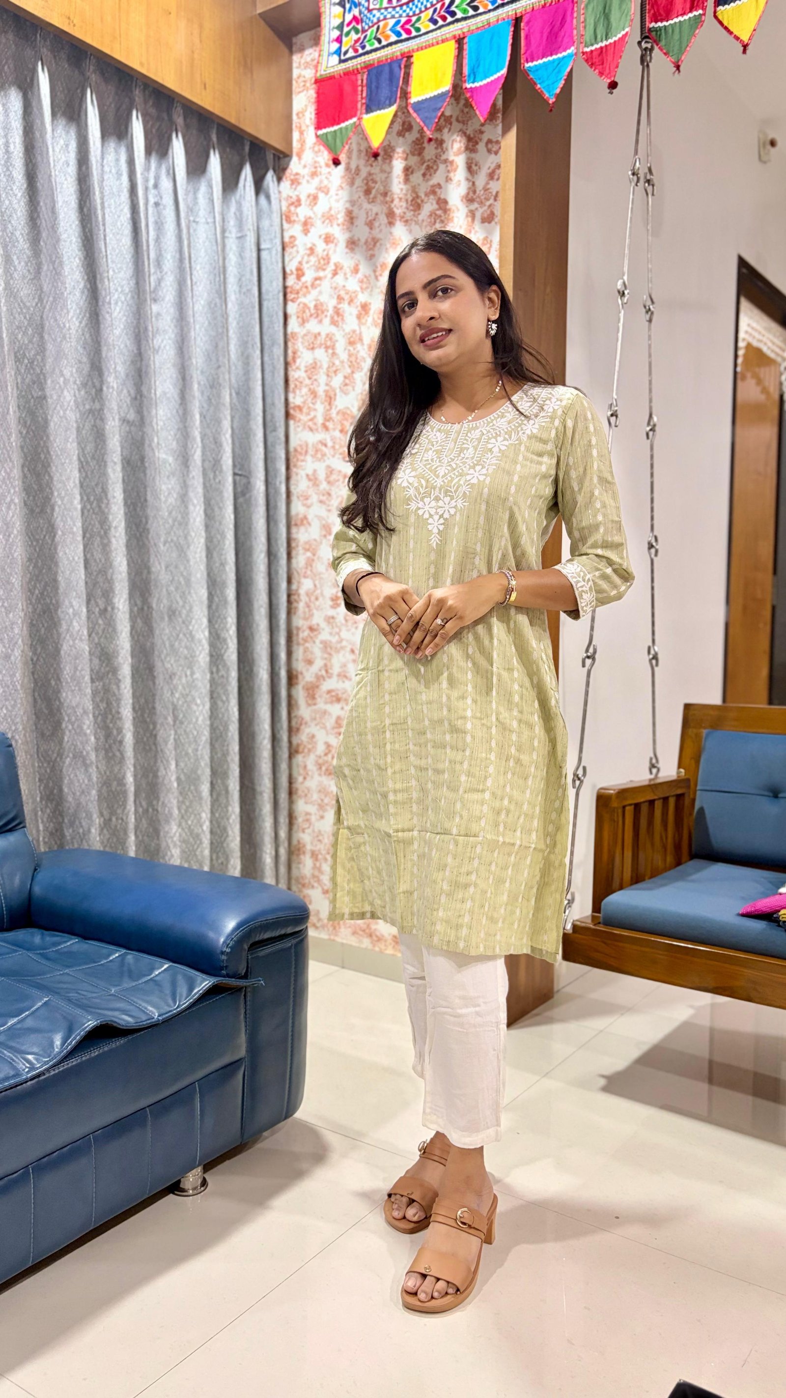 Khadi Cotton Embroidered Kurti Set with Inner 