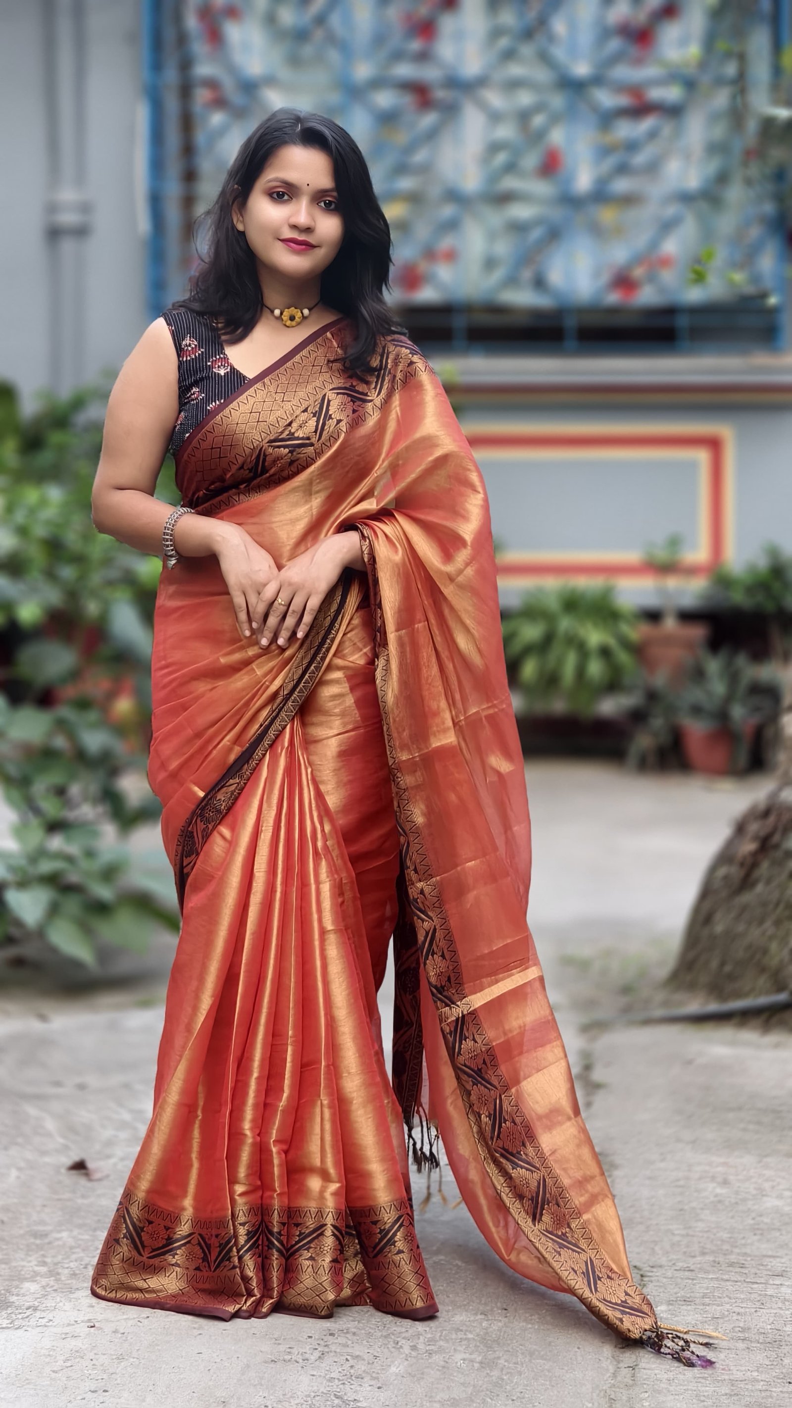 Pure Mulmul Raga Tissue Saree with Woven Work Border