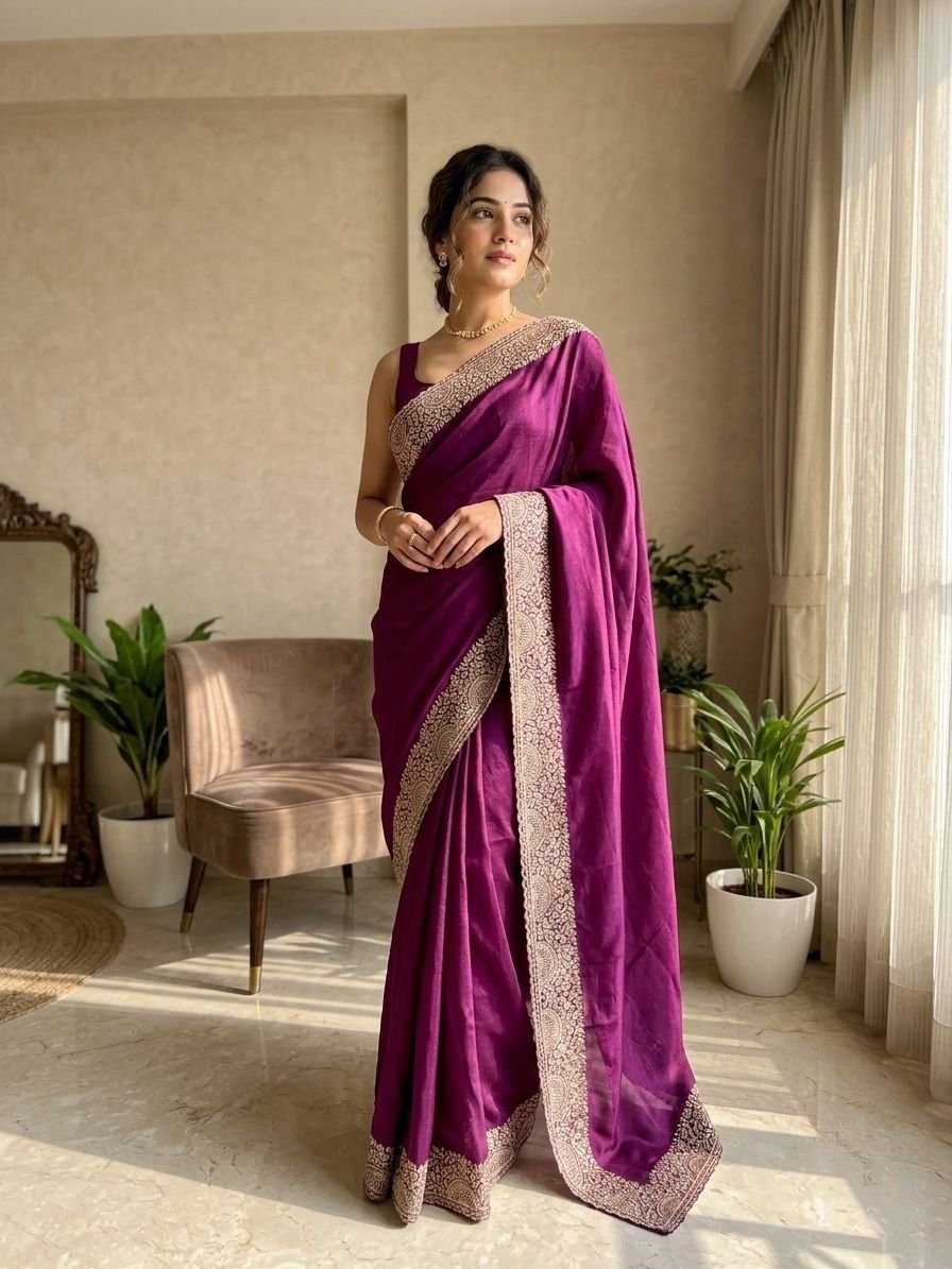 Designer Star Georgette Saree with Scalloped Cut-Work Border