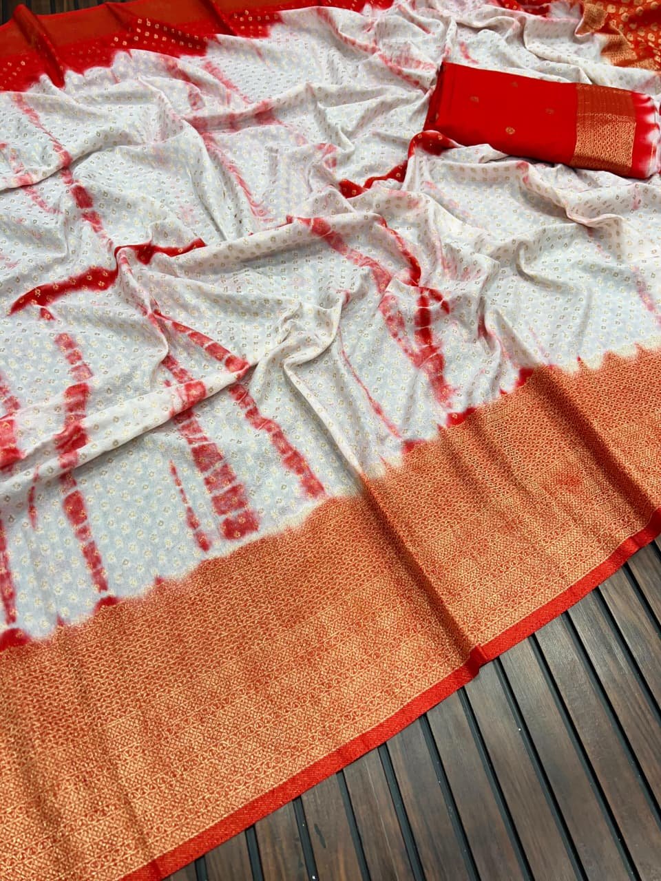 Pure Khadi Crepe Georgette Jacquard Saree with Shibori Hand-Dyeing & Zari Weaving