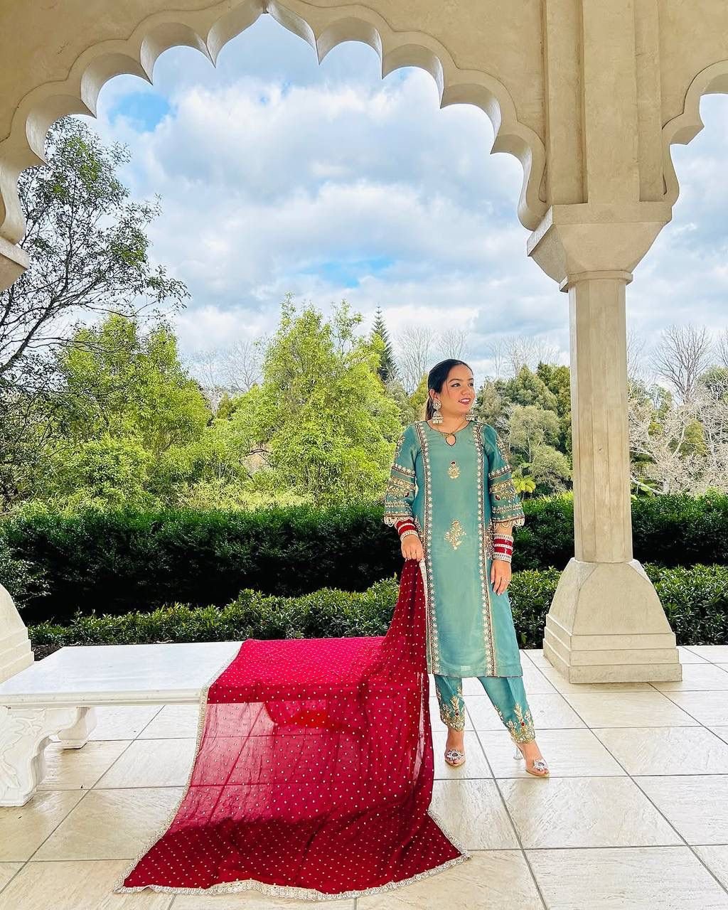 Premium Pakistani Style Suit Set in Tubby Organza with Heavy Handwork & Chine Sequence Embroidery