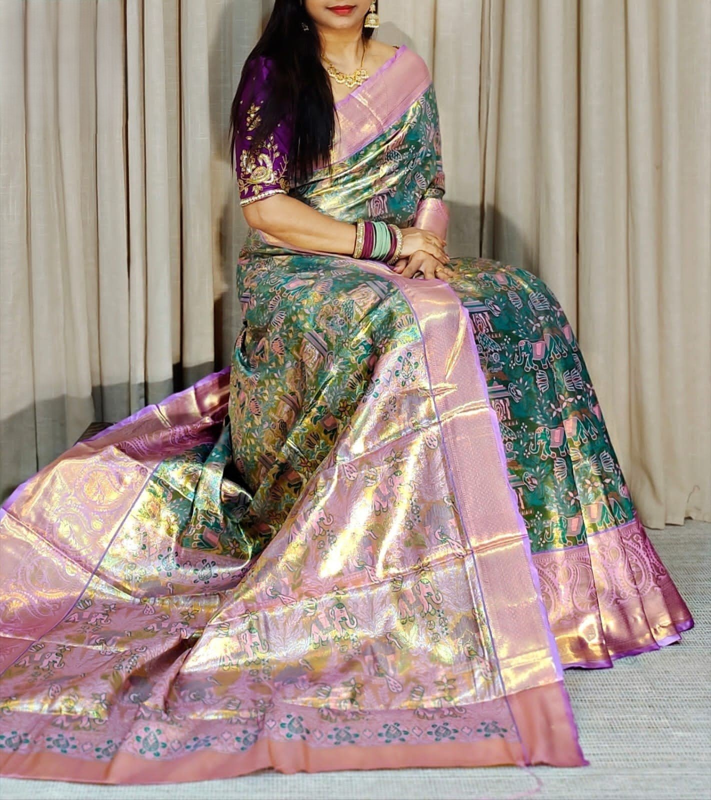 Royal Kanjivaram Semi Silk Saree with Traditional Meenakari Weaving & Rich Zari Pallu