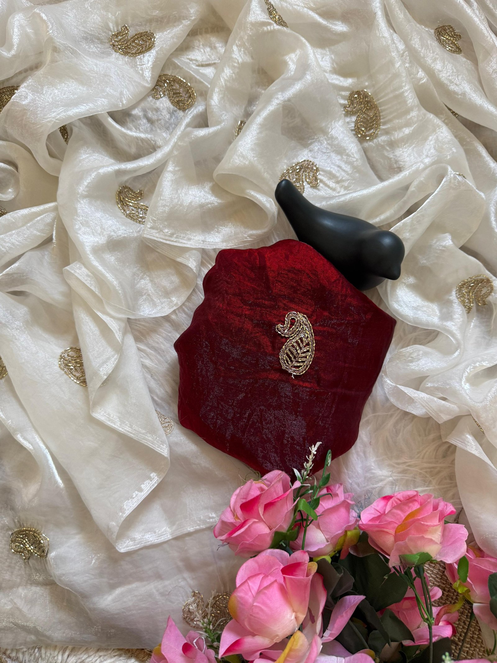 Premium Wine Fendy Satin Saree