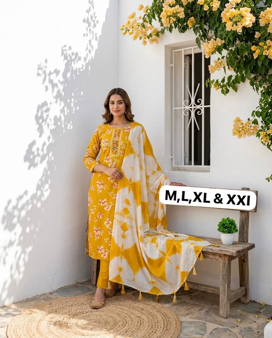 Saachi Floral Rayon Cotton Kurta Set with Embroidery & Pocket