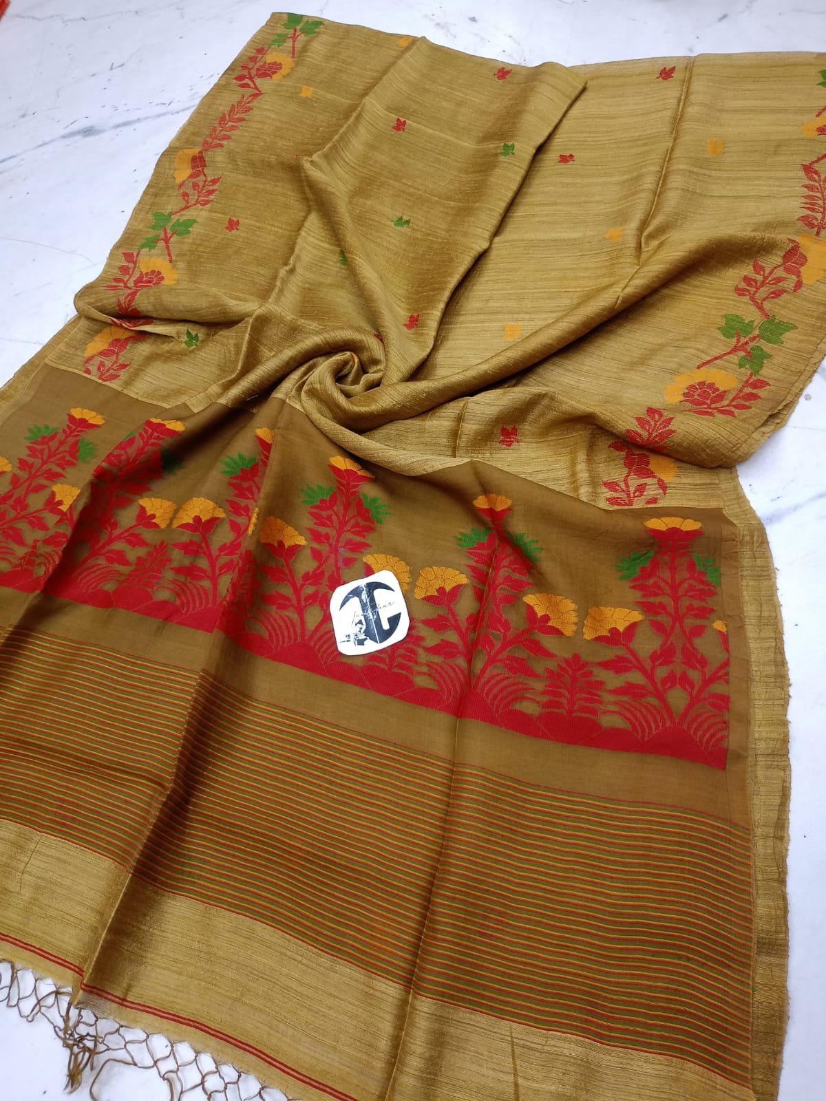 Premium Silk Mark Certified Matka Silk Saree with Traditional Jamdani Handloom Weaving