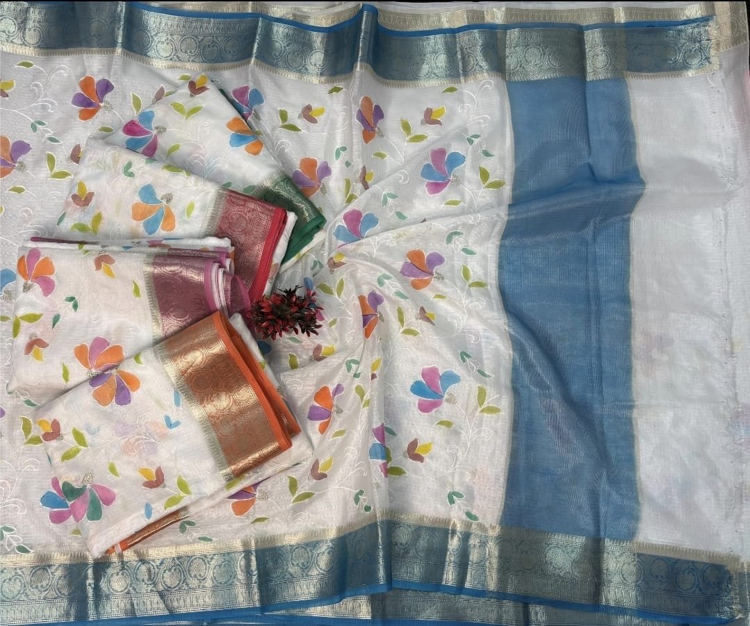 Garden Muse: Kota Silk Saree with Artisanal Appliqué & Hand-Brushed Florals