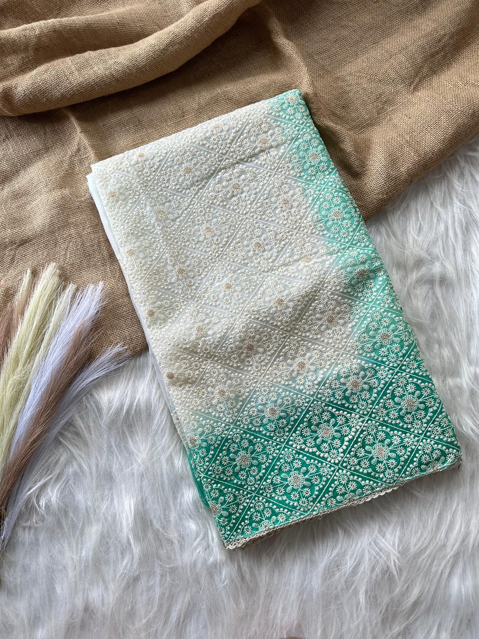 Nusrat Collection: Hand-Dyed Ombré Organza Saree with Viscose Thread & Sequin Artistry