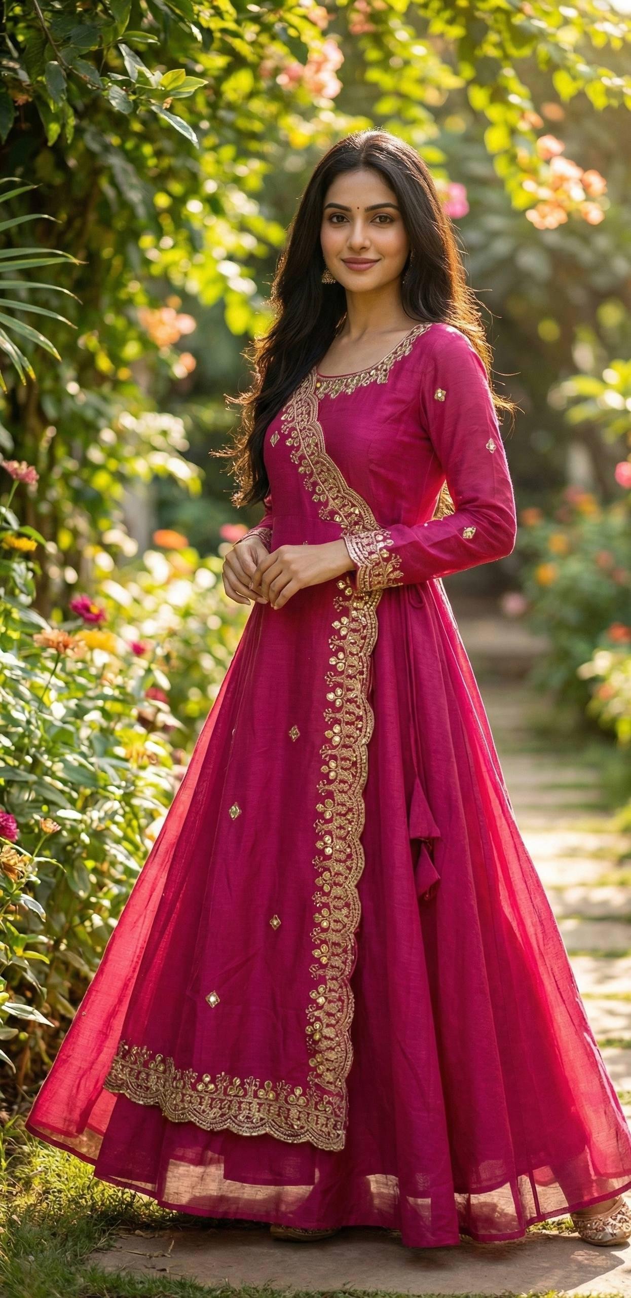 Aayat Pink: Vichitra Silk Angrakha Flare Dress with Jari Sequence Artistry