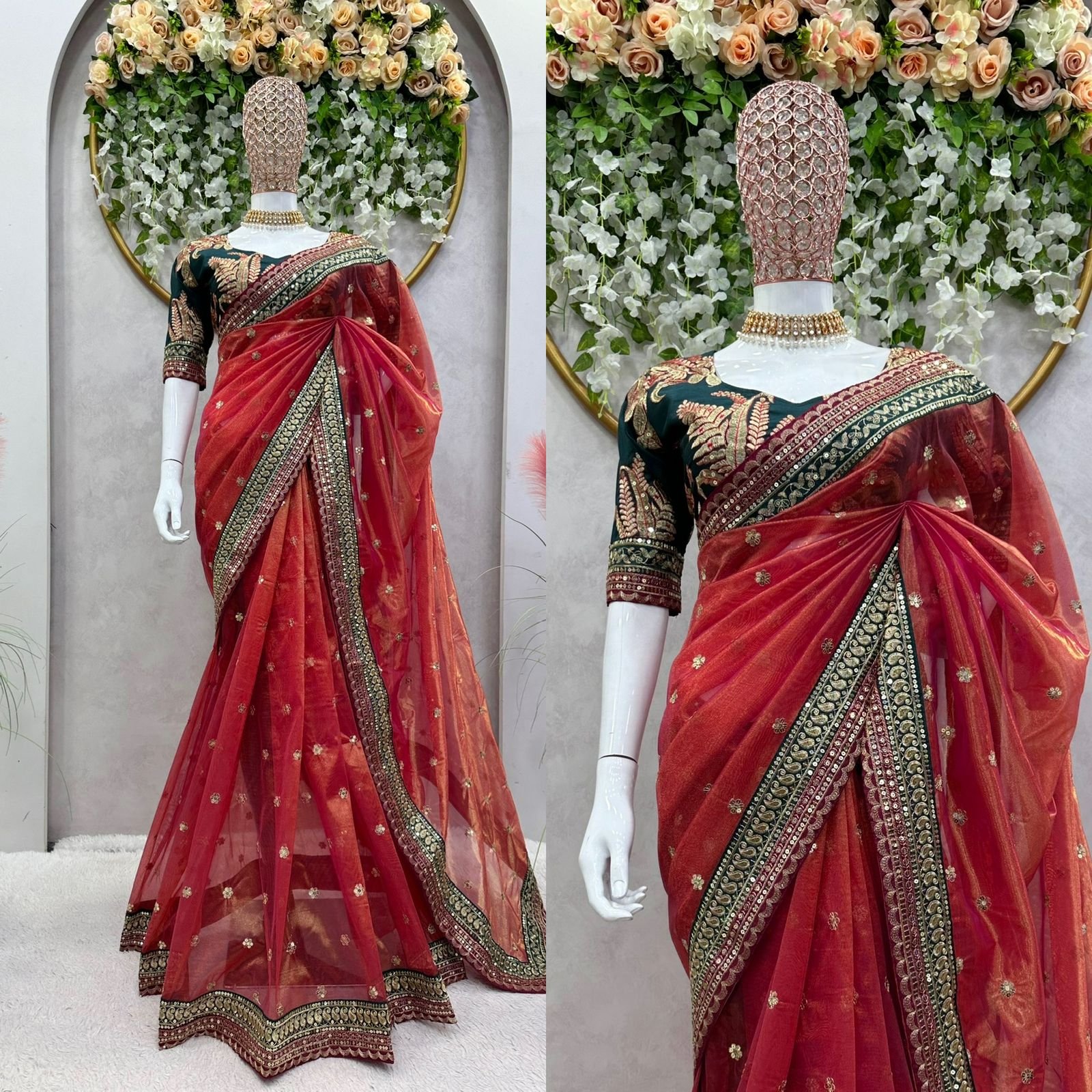 Azure Enchantment: Twill Net Designer Saree with Intricate Thread & Sequin Artistry