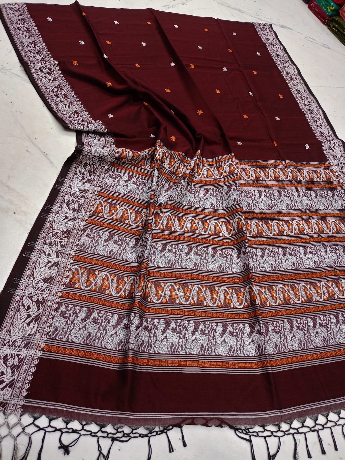 Premium Pure Cotton Handloom Baluchari Saree with Blouse Piece