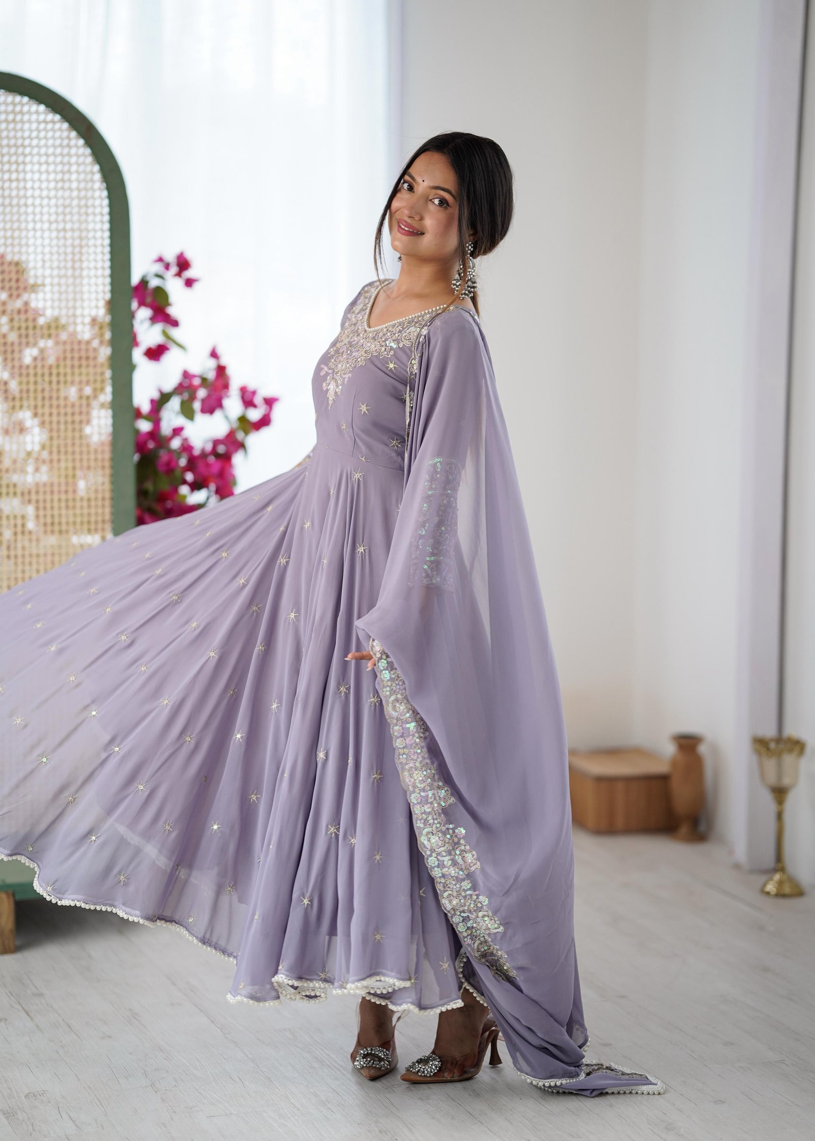 The Lavender Lumina Rainbow Sequence Anarkali Set