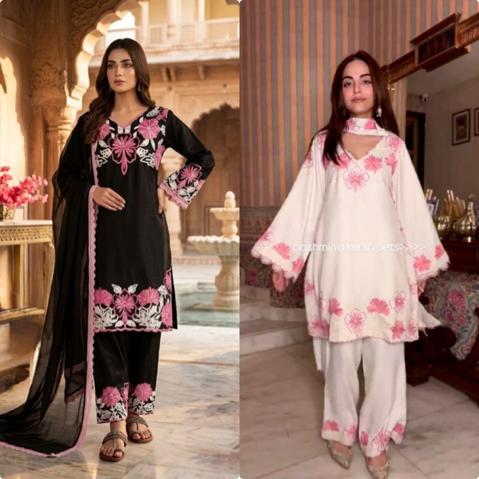 Glass Satin Designer Suite | Pure Satin Silk Kurti & Farshi Palazzo Set with Embroidery & Organza Dupatta