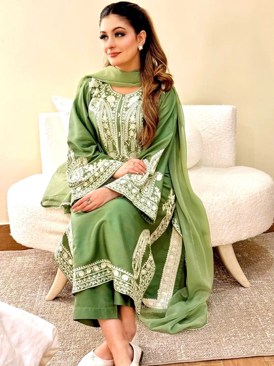 Lk-032 Designer Boutique Series | Soft Nylon Organza Silk Kurti & Satin Palazzo Set with Intricate Embroidery