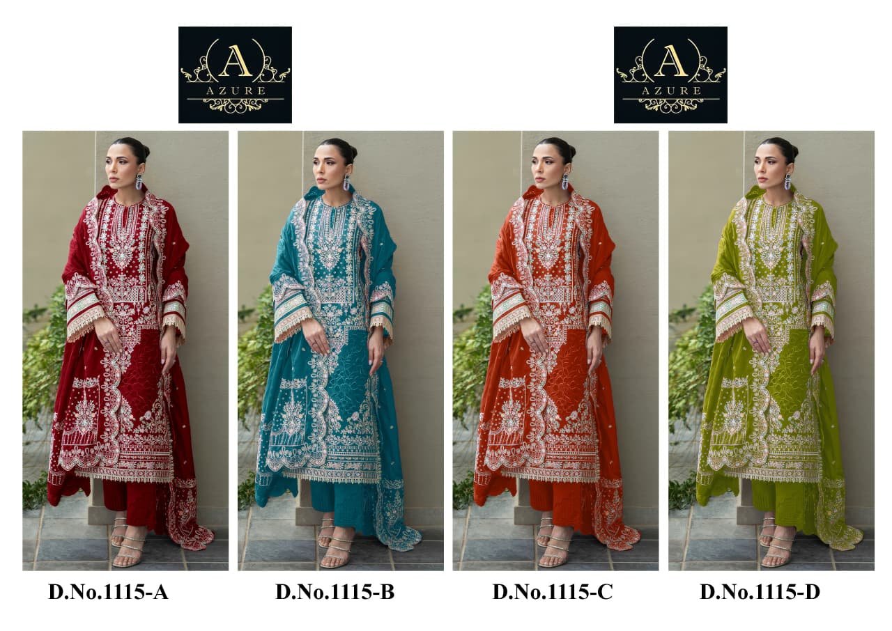 Azure 1115 | Premium Cotton Embroidered Collection with Maslin Dupatta