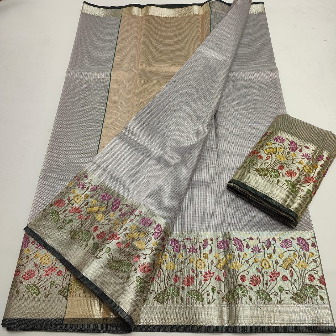 Premium Kota Doria Tissue Weaving Saree with Floral Border
