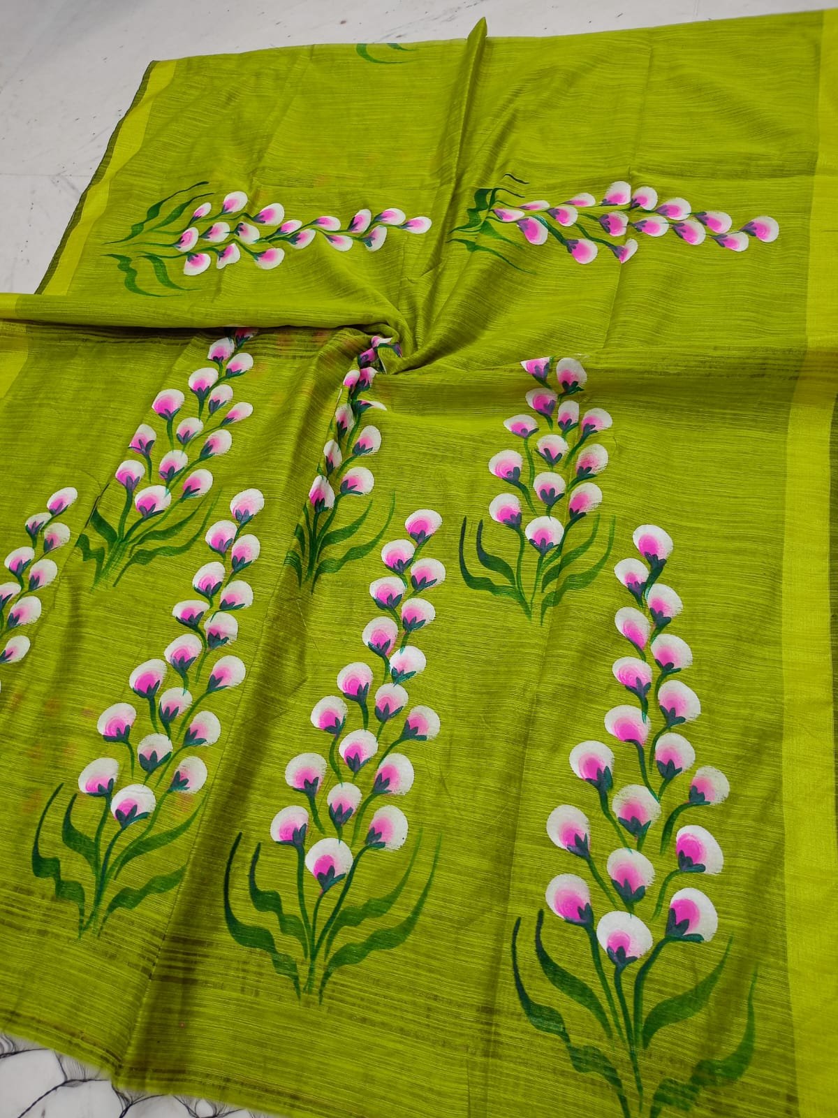 Premium Handloom Silk Cotton Saree with Exclusive Hand-Painted Artistry