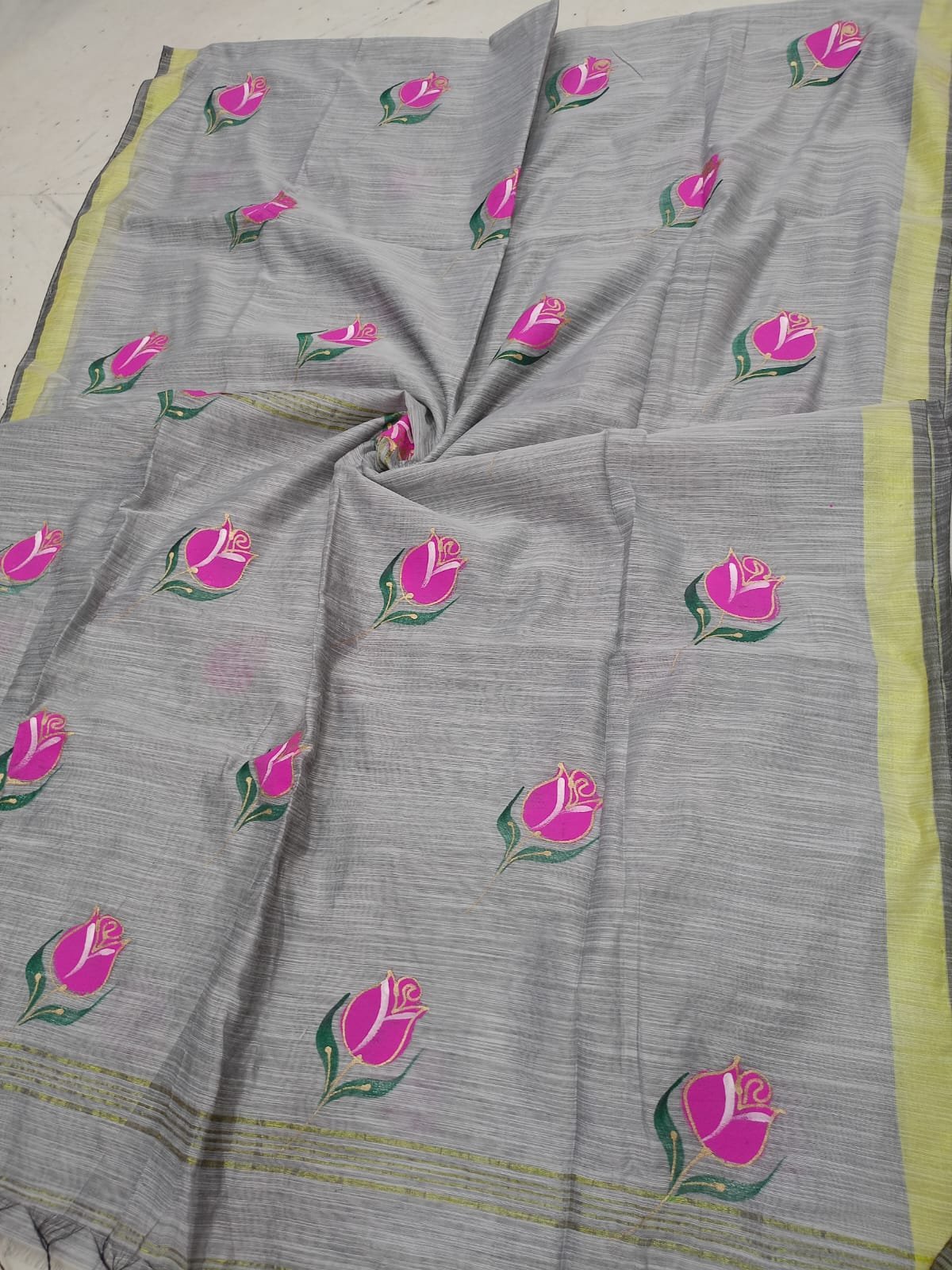 Premium Handloom Silk Cotton Saree with Exclusive Hand-Painted Artistry