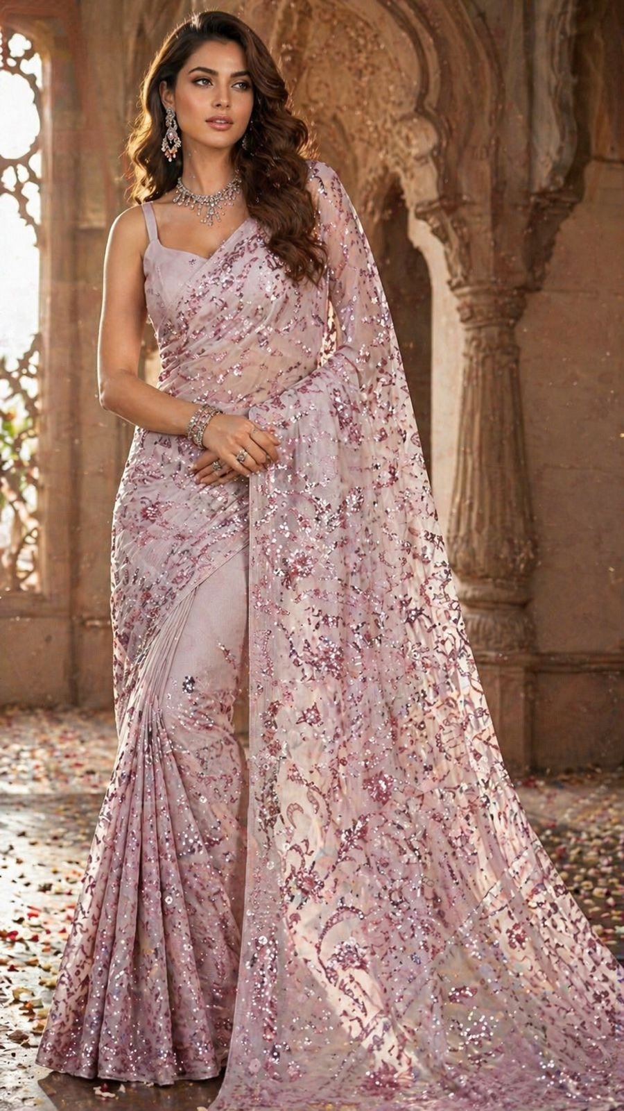Premium Export Quality Sequins Work Saree with Mulberry Silk Blouse