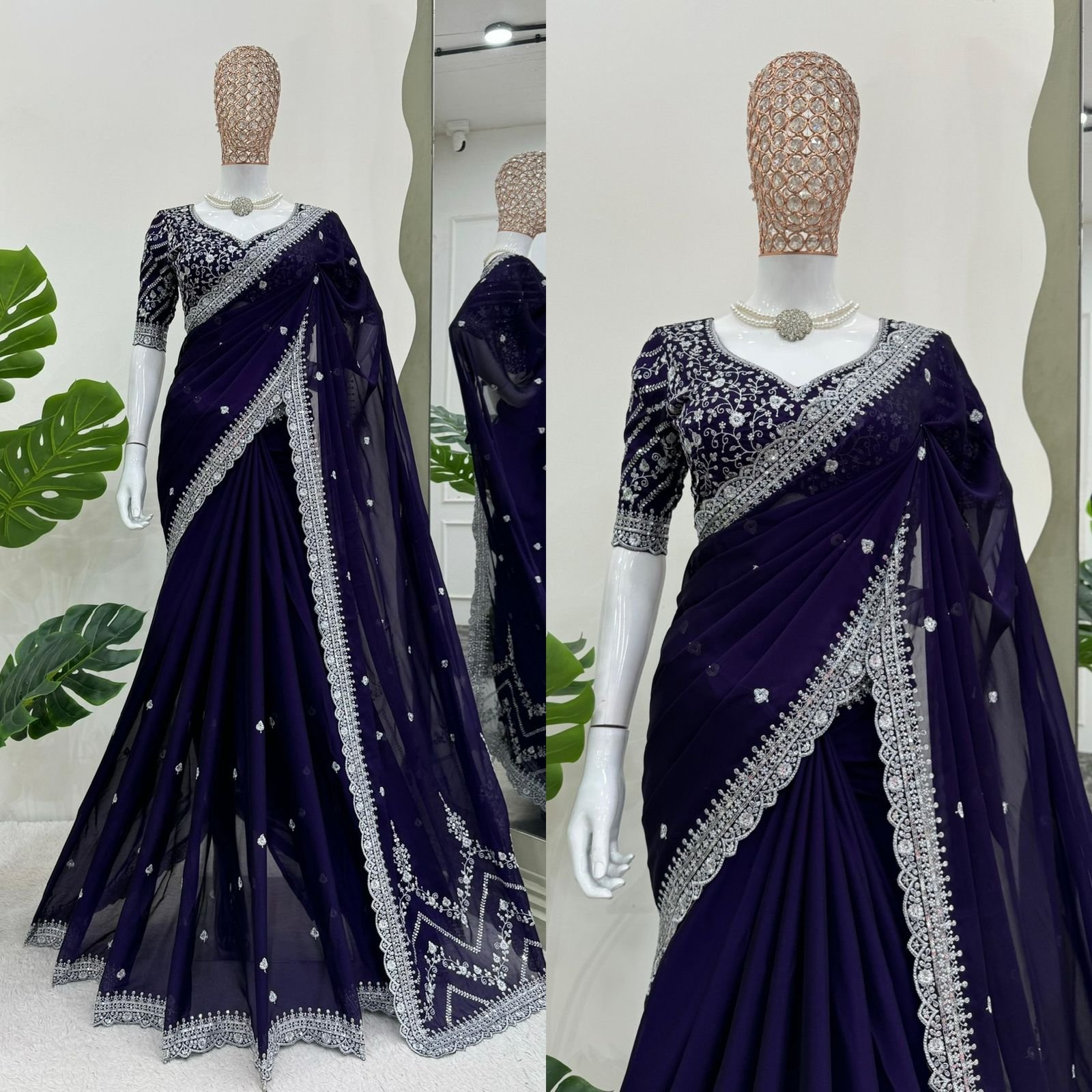 Exquisite Wine Rangoli Silk Designer Saree with Intricate Thread & Sequence Embroidery