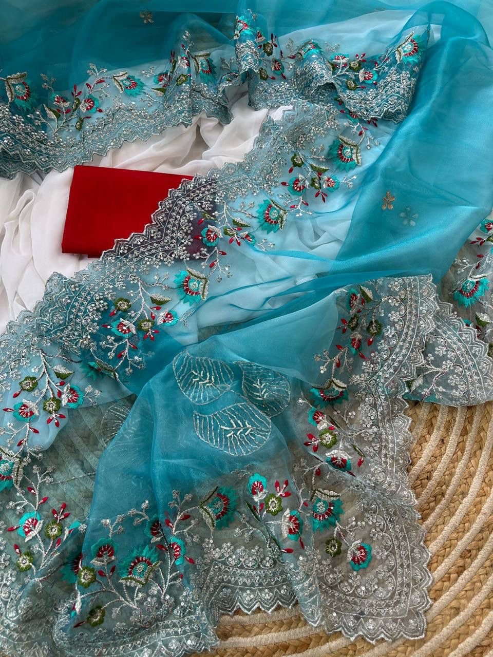Pure Organza Silk Saree with Handcrafted Cutwork