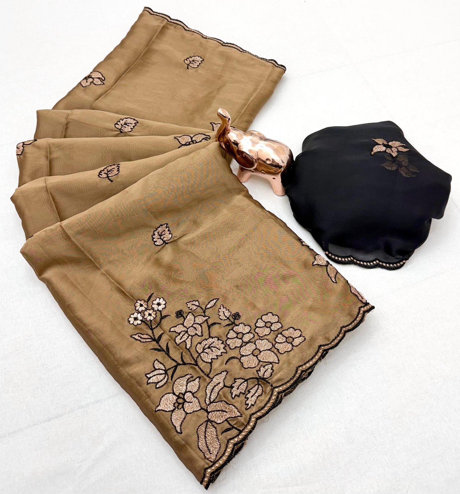 Rimzim Heavy Rangoli Silk Saree with Floral Embroidery & C-Pallu Border