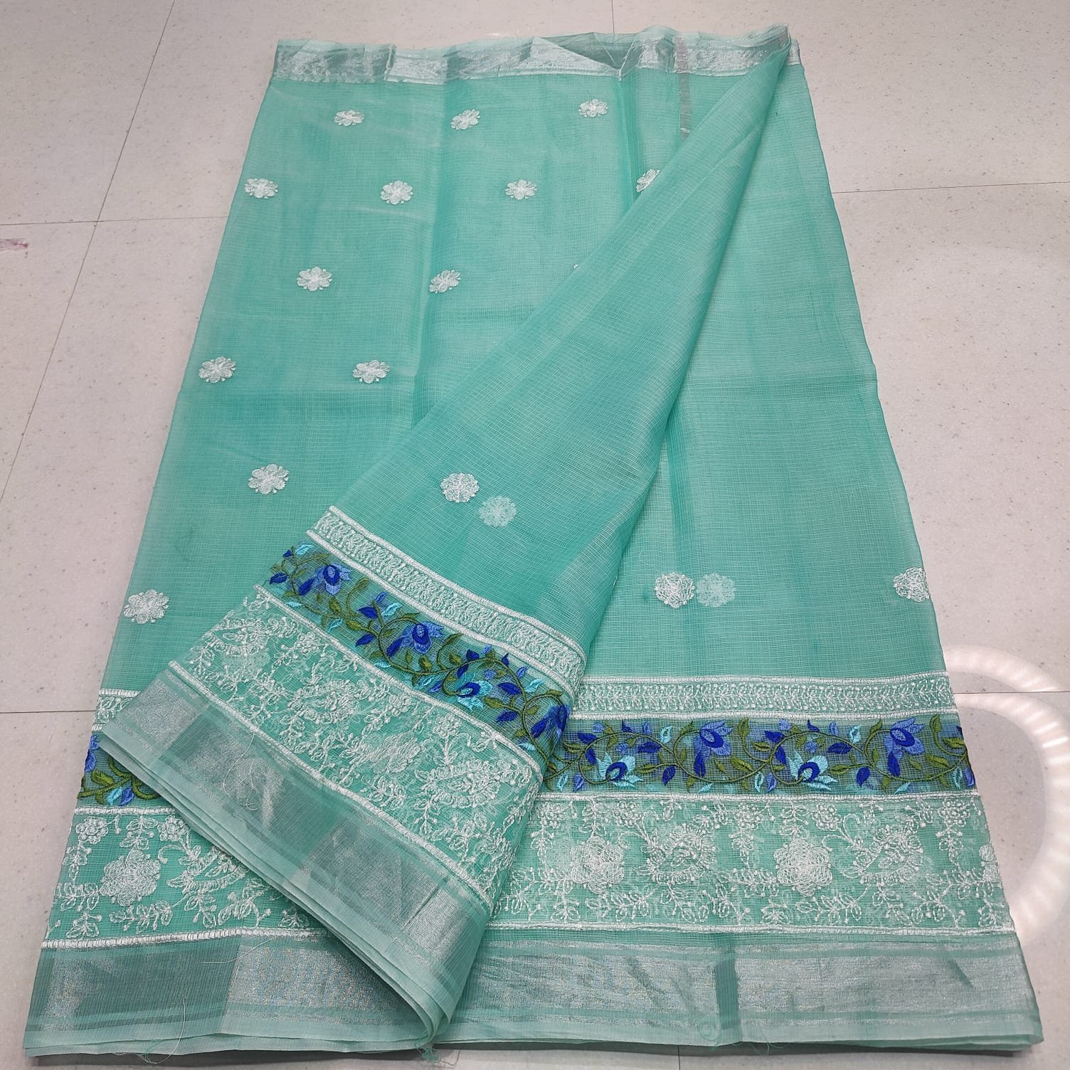 Kota Doria Mix Cotton Saree with Computerized Embroidery