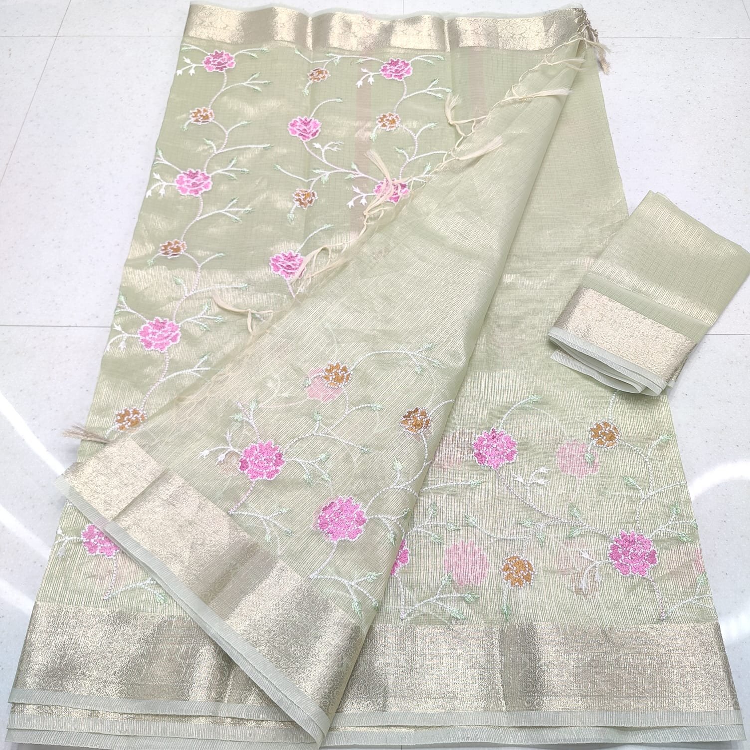 Premium Kota Doria Tissue Silk Saree with Computerized Embroidery