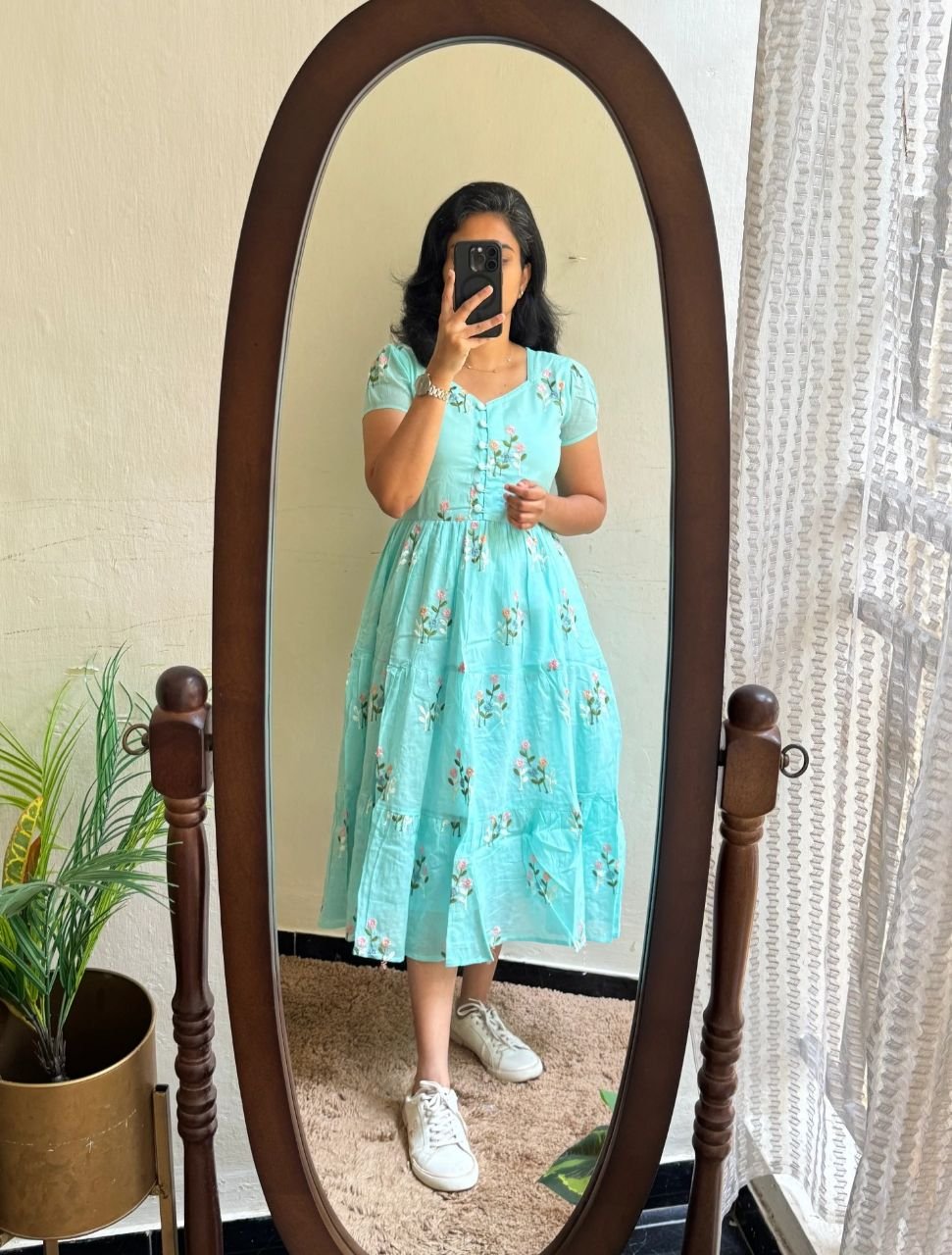 Floral Embroidered Chanderi Cotton Feeding-Friendly Maxi Dress