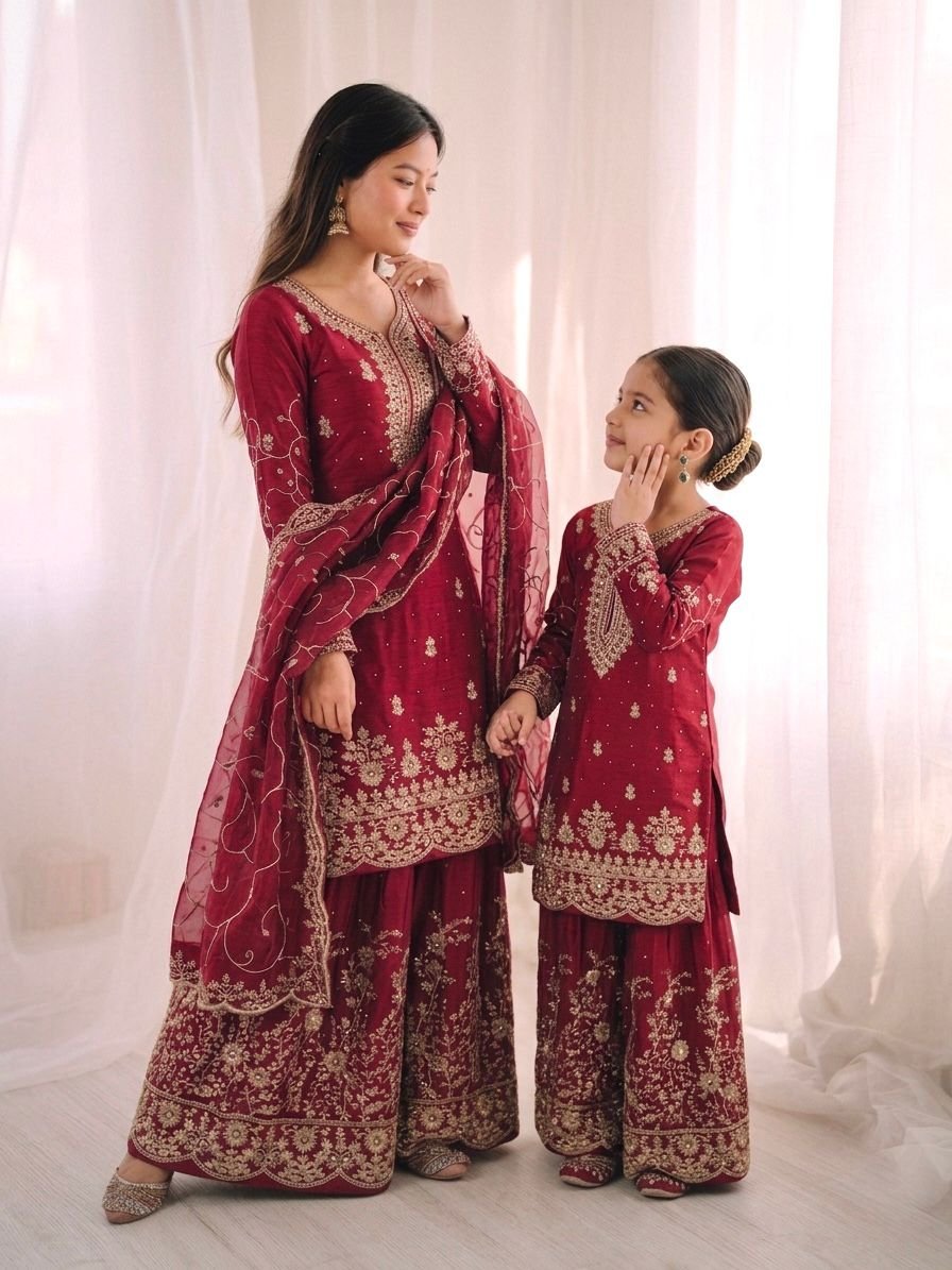 GMY Silk Embroidered Mother and Daughter Combo Set Code !! F.B.K