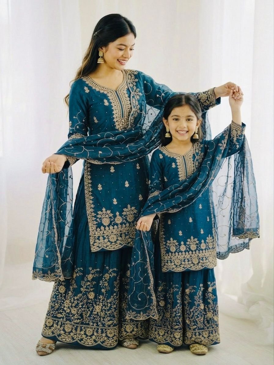 Elegant GMY Silk Embroidered Salwar Suite with Palazzo Code !! F.B.K