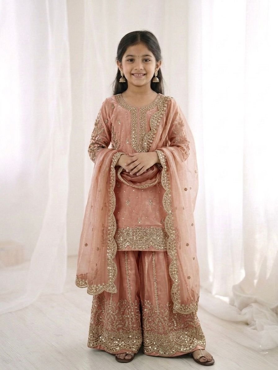 Kid's Designer Fendy Silk Sharara Set with Embroidery Work Code !! F.B.K.