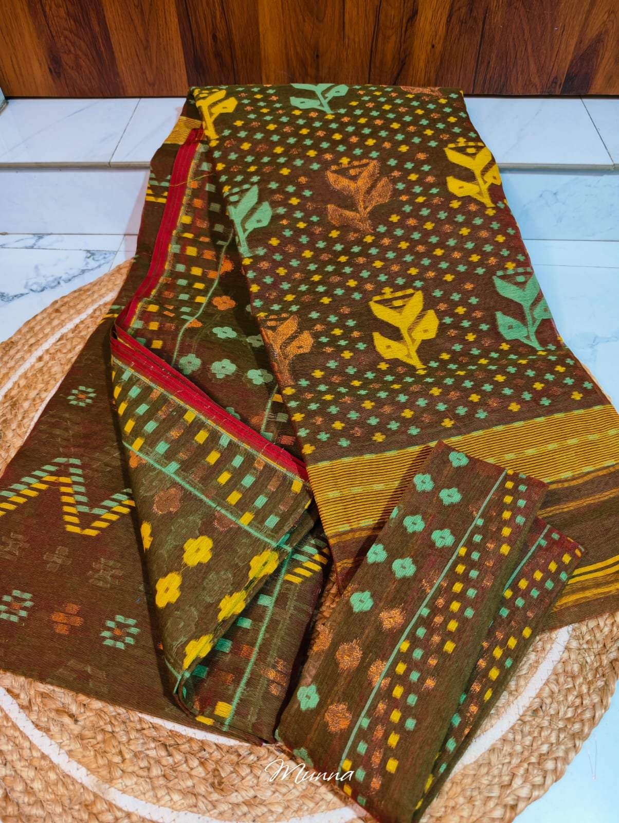 Traditional Handloom Cotton Saree with Floral Butti Work Code !! T.T.G.C.