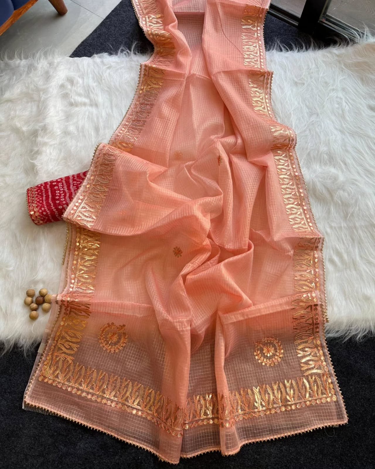 Pastel Kota Doria Cotton Saree with Aari & Gotta Patti Work Code-K.S.M.