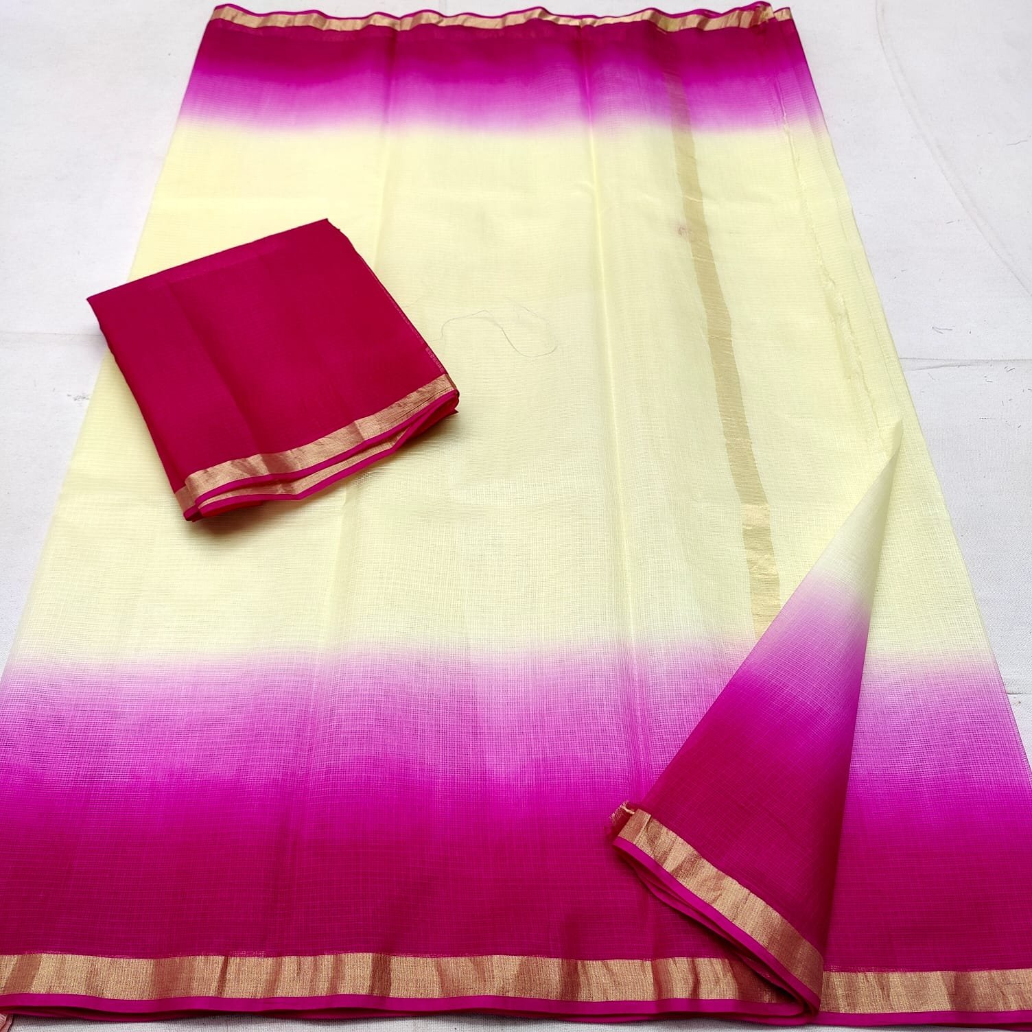 Kota Doria Pure Silk Ombre Saree with Zari Border Code-K.S.M.