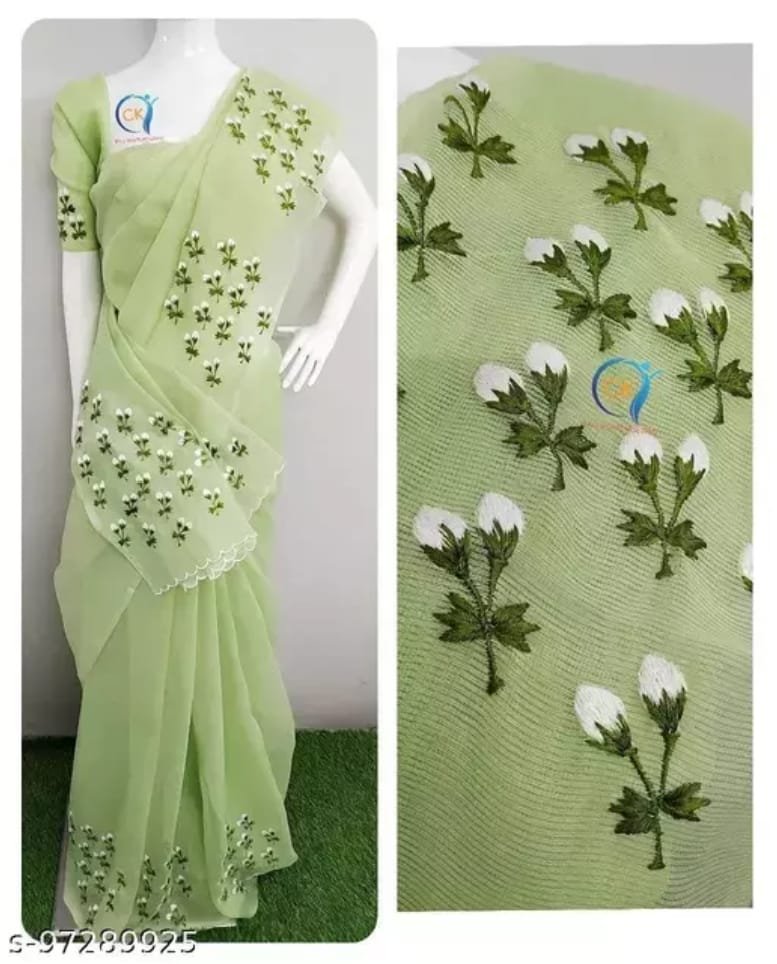 Kota Doria Mix Cotton Floral Embroidery Saree Code-K.S.M.