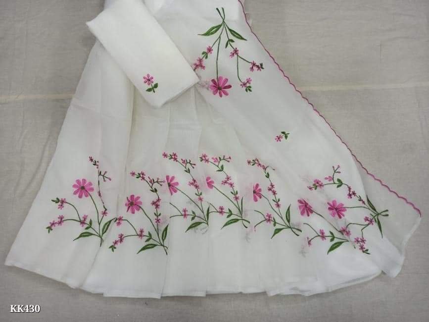 Kota Doria Floral Garden Embroidery Saree Code-K.S.M.