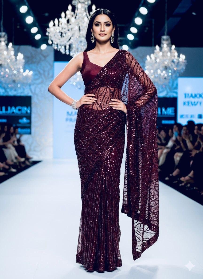Imported Half-and-Half Sequins Party Wear Saree Code  !! F.B.S.