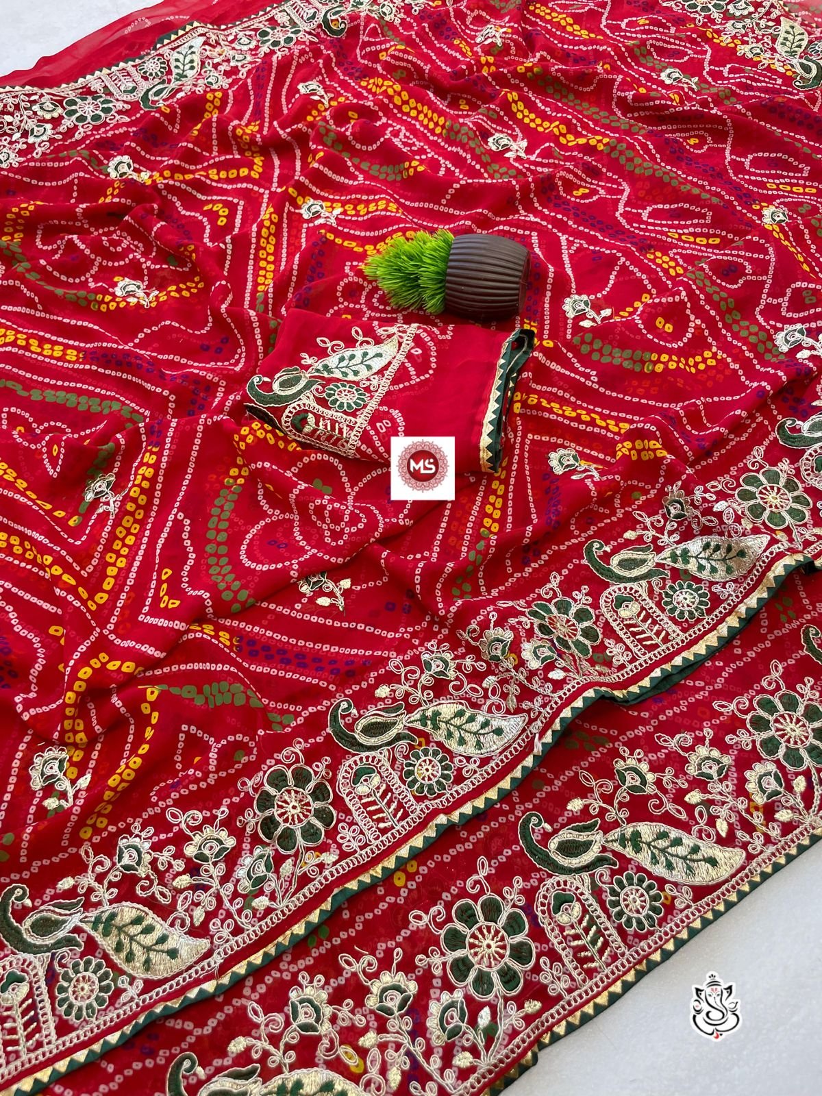 Heavy Georgette Bandhej Saree with Gota Patti Work Code-A.T.