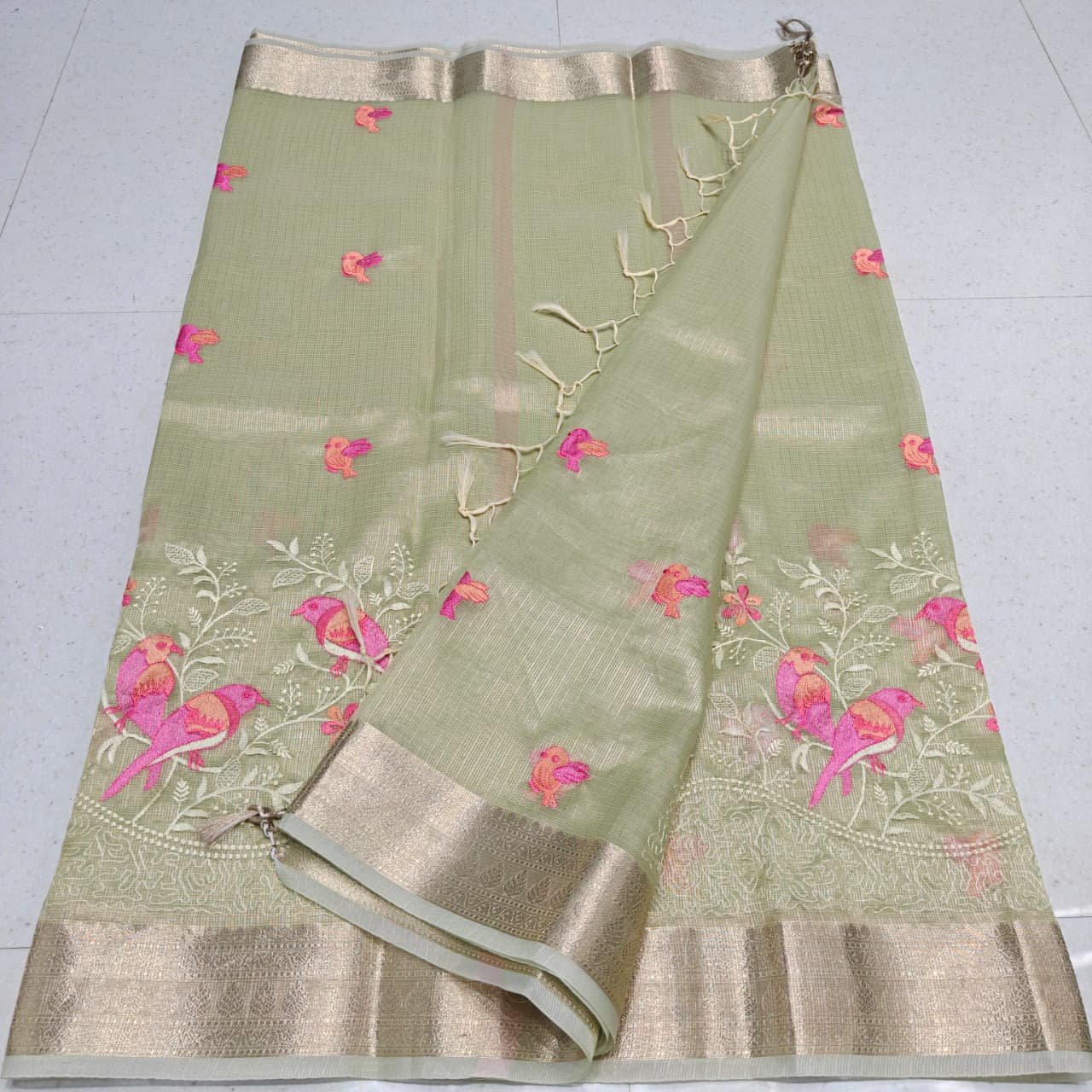 Kota Doria Tissue Silk Embroidery Saree Code-K.S.M._