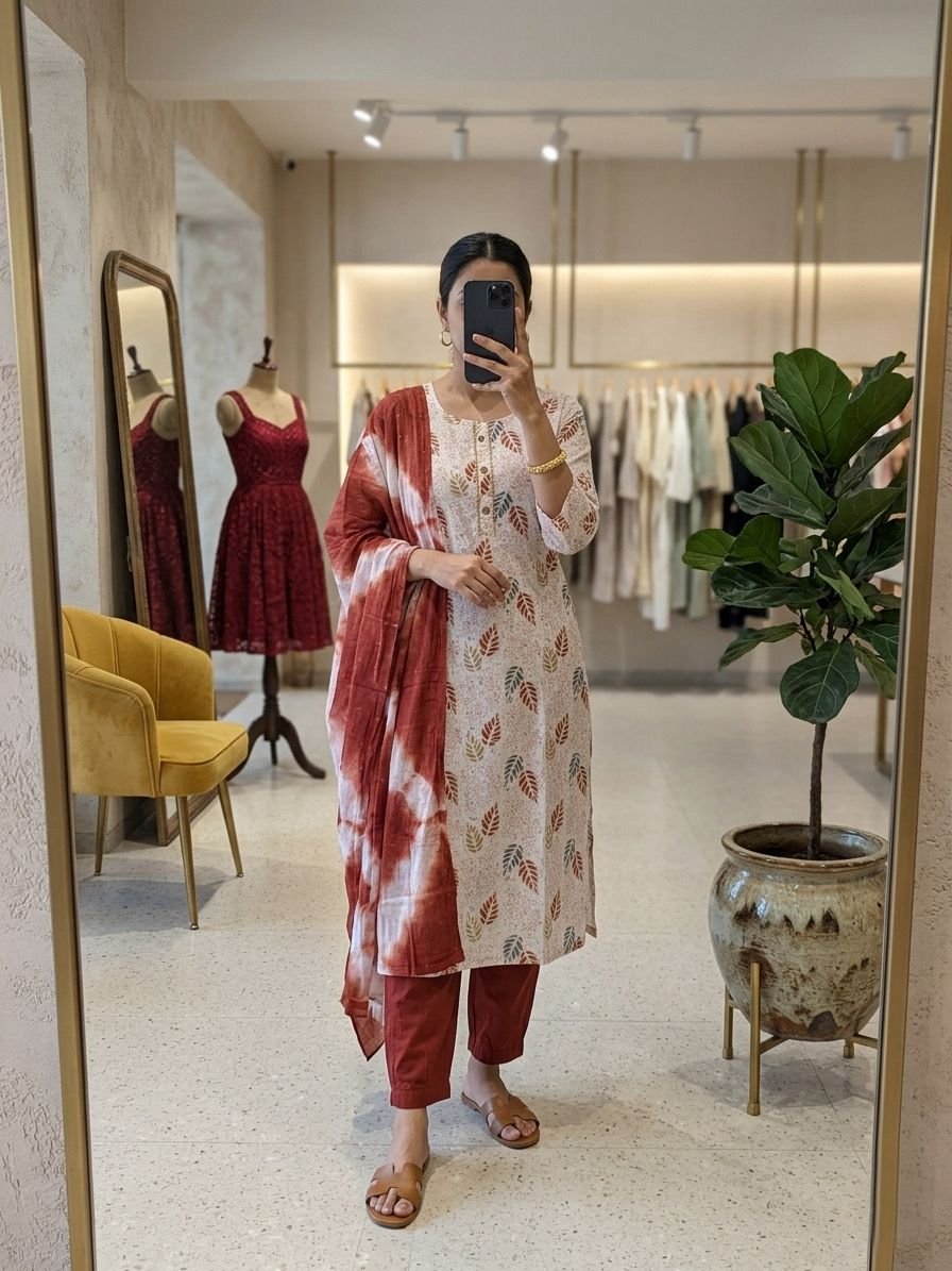 Bamboo Cotton Floral Kurta Set Code-A.C.