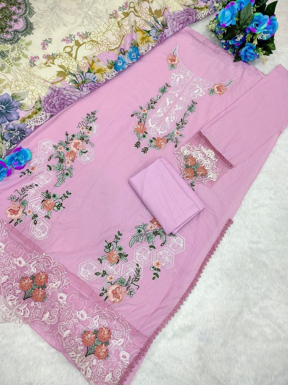 Heavy Cotton Embroidery & Digital Print Suit Set Code !! F.B.P.S.