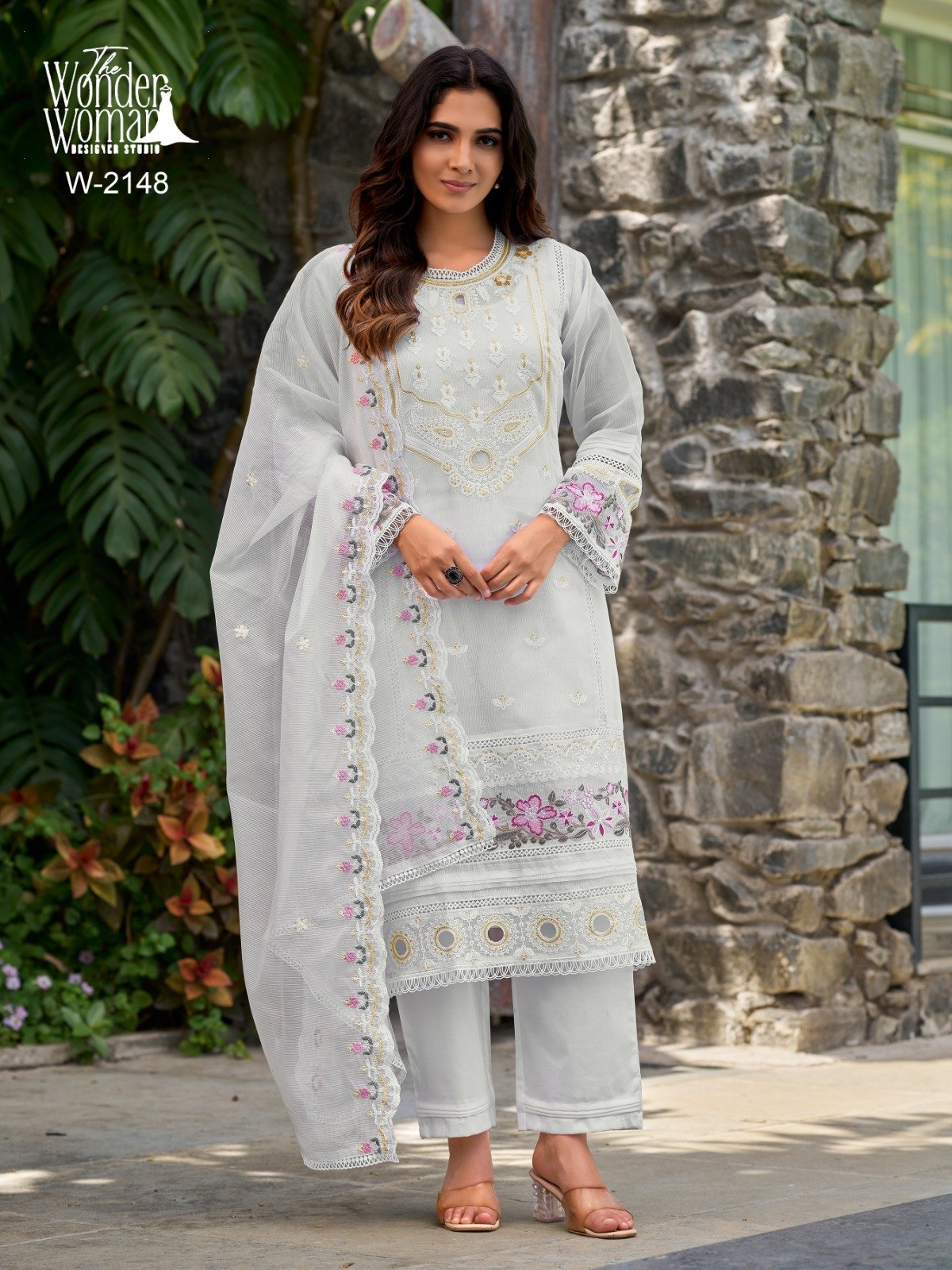 Premium Organza & Cambric Cotton Embroidered Suit Set Code !! F.B.P.S.