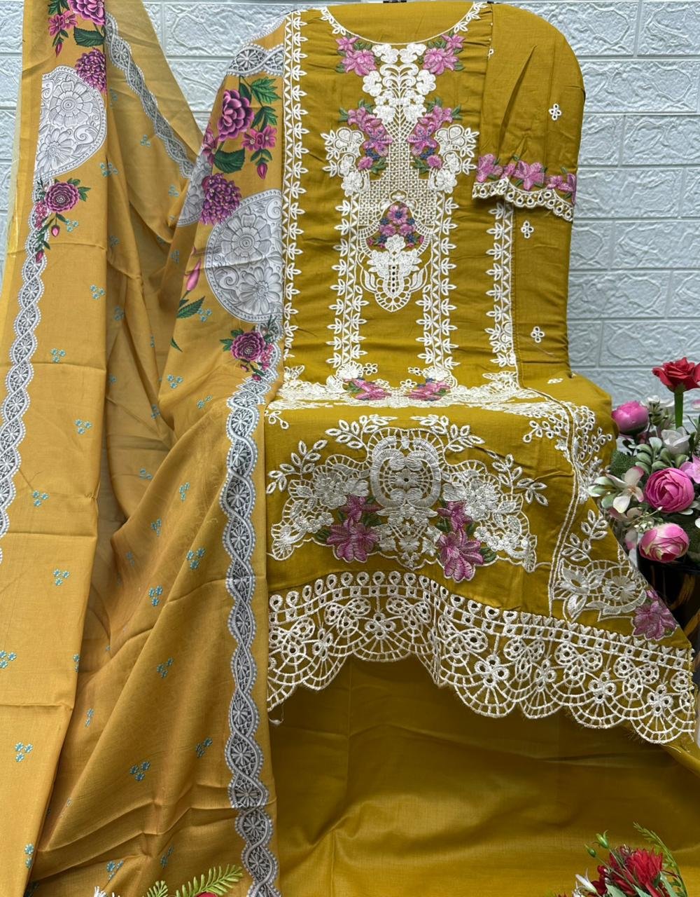Semi-Stitched Cotton Embroidery Suit Set Code !! F B P.S.