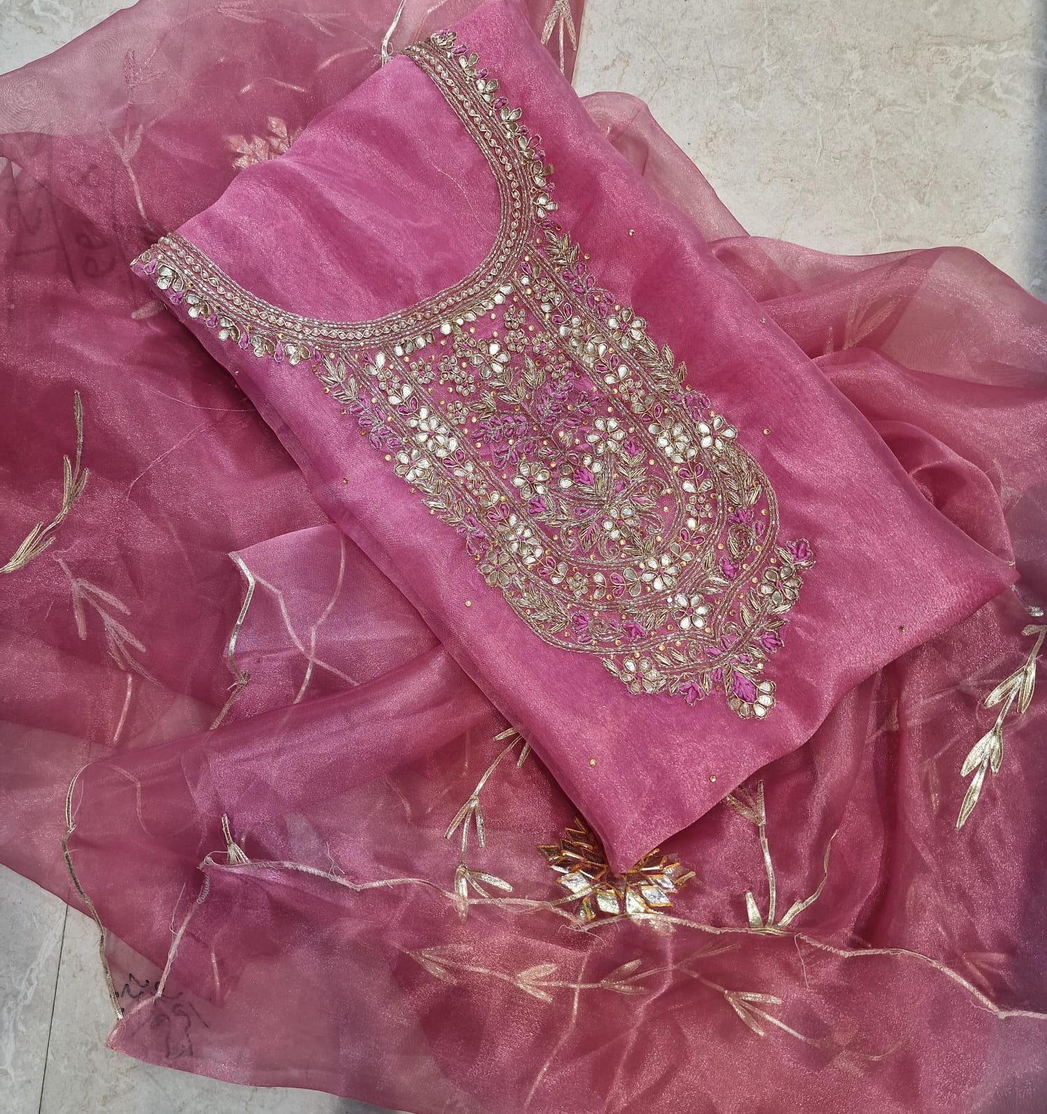  Zardozi Heritage: Organza Handwork Dress Material Code !! F.B.S.S.