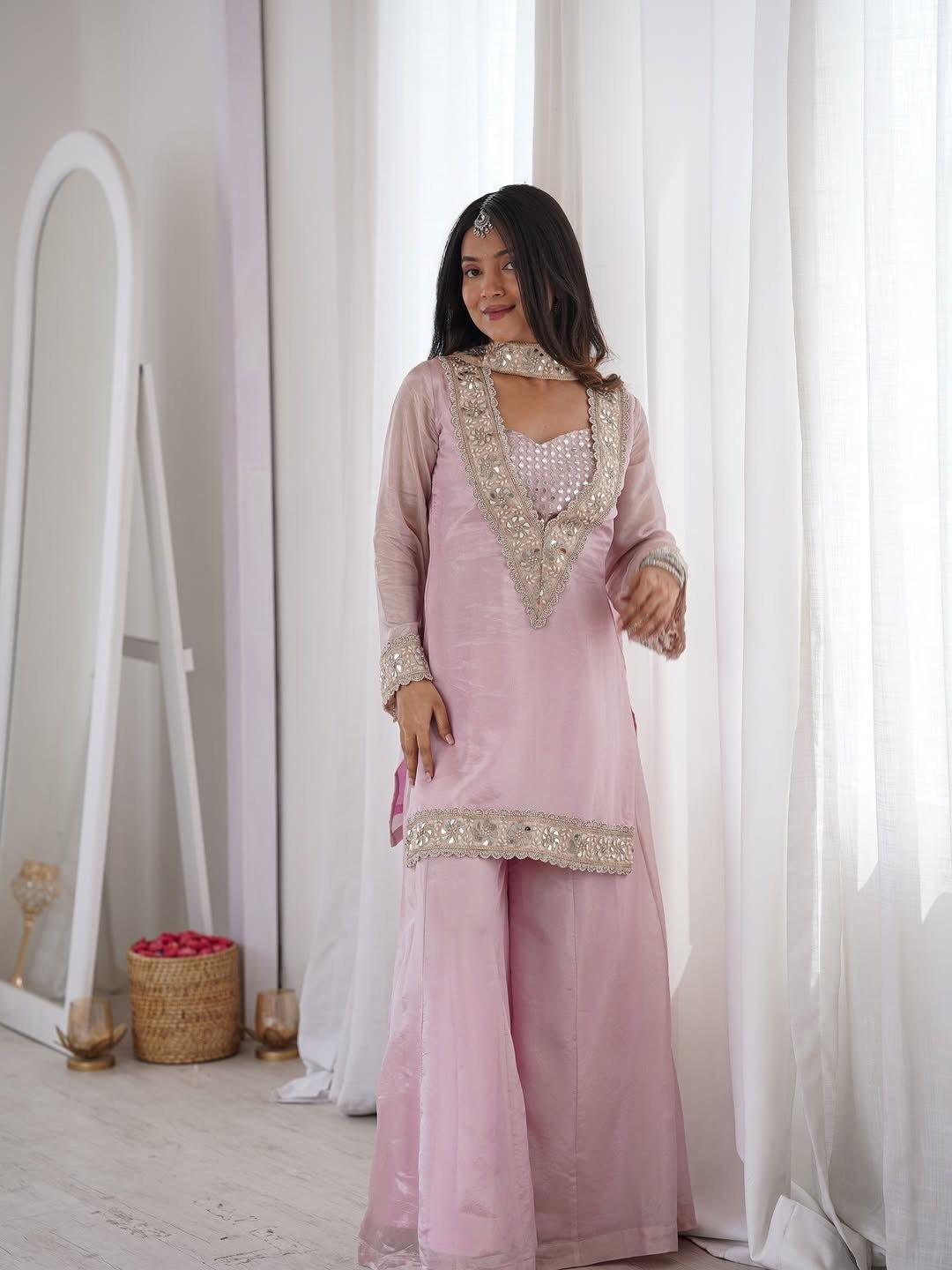 Heavy Frendy Silk Mirror Work Sharara Set Code !! F.B.S.S.