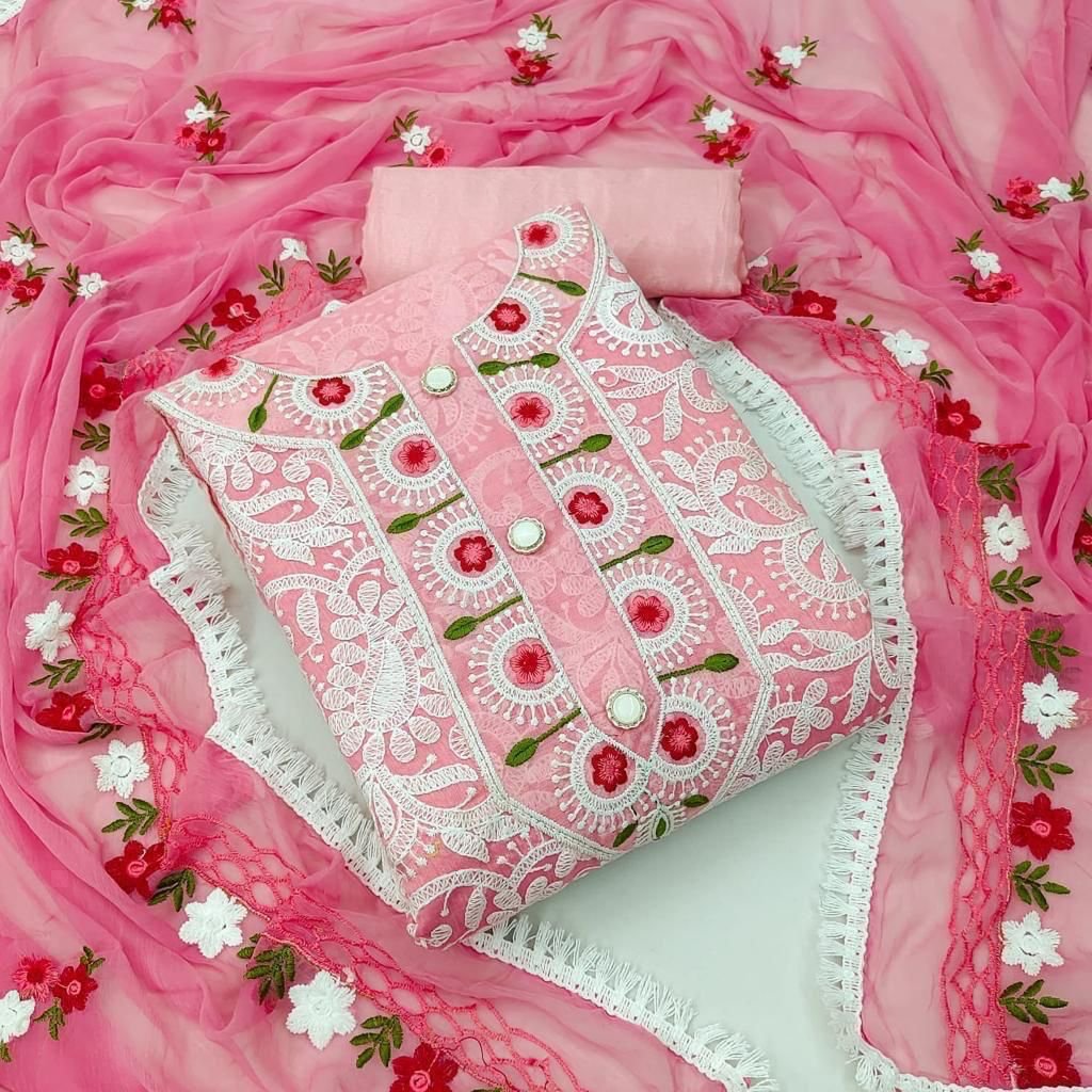 Blossom Bloom: Chanderi Embroidery Dress Material Set Code !! F.B.S.S.